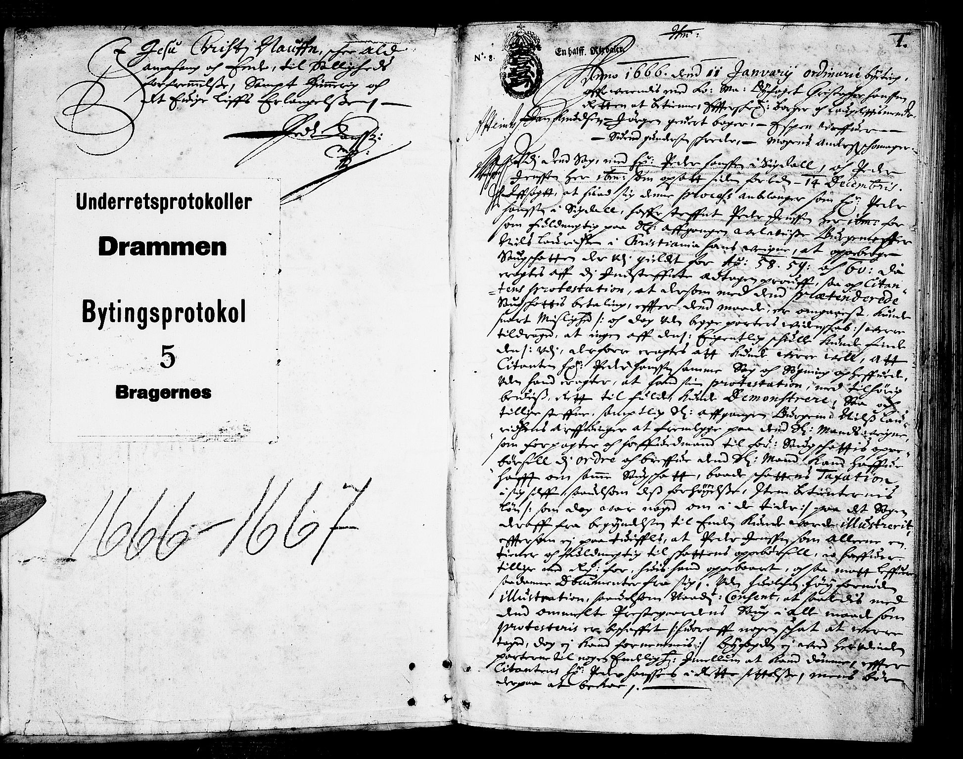 Drammen byfogd, SAKO/A-222/F/Fa/L0005: Tingbok. Bragernes og Strømsø., 1666-1667, p. 0b-1a