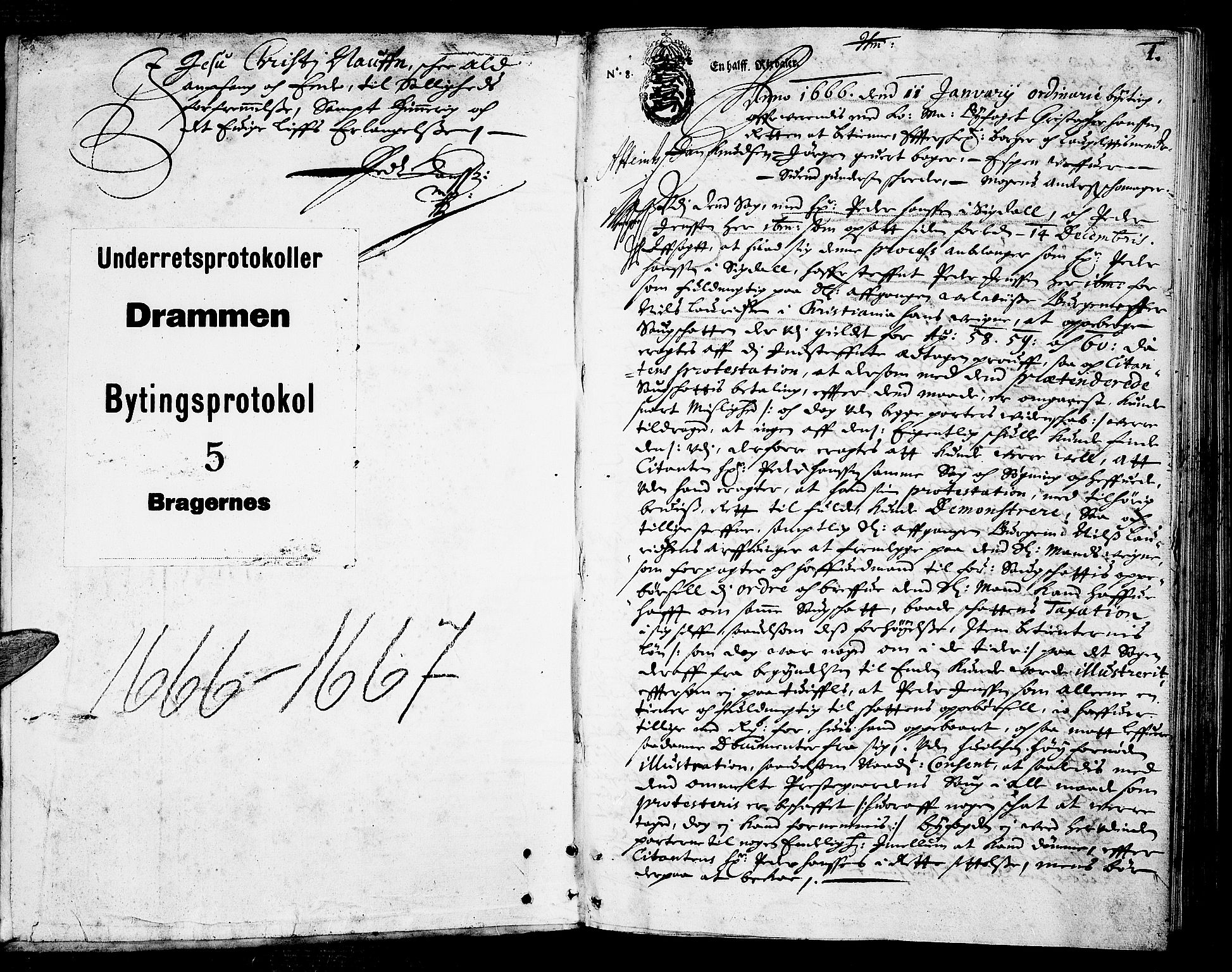 Drammen byfogd, AV/SAKO-A-222/F/Fa/L0005: Tingbok for Bragernes og Strømsø, 1666-1667, p. 0b-1a