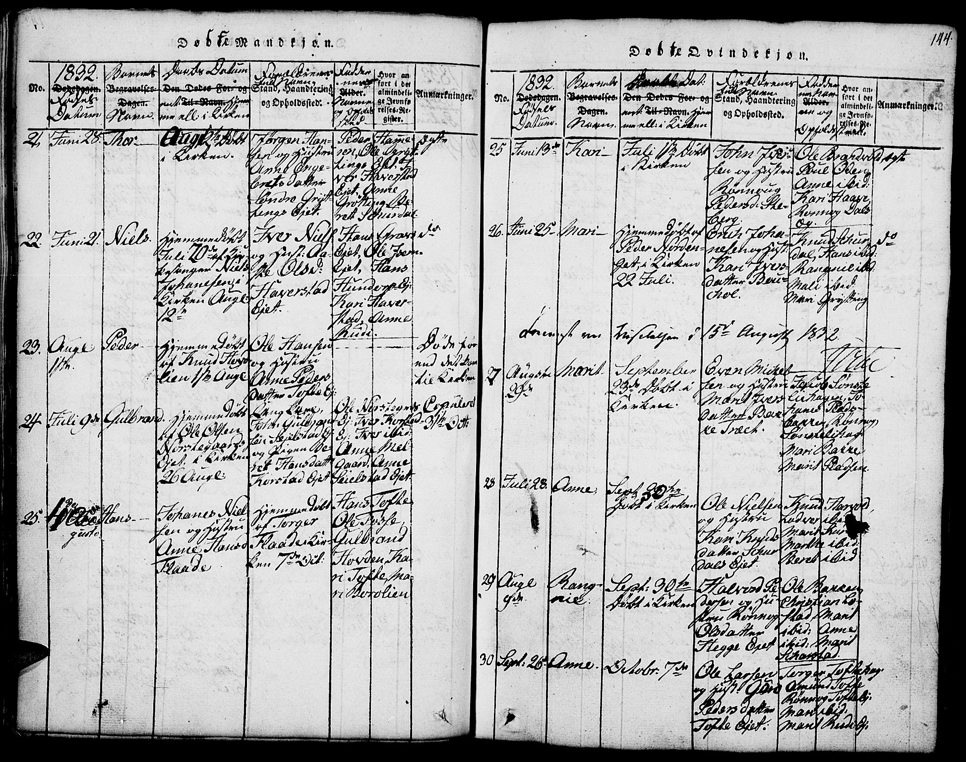 Fron prestekontor, AV/SAH-PREST-078/H/Ha/Hab/L0001: Parish register (copy) no. 1, 1816-1843, p. 144