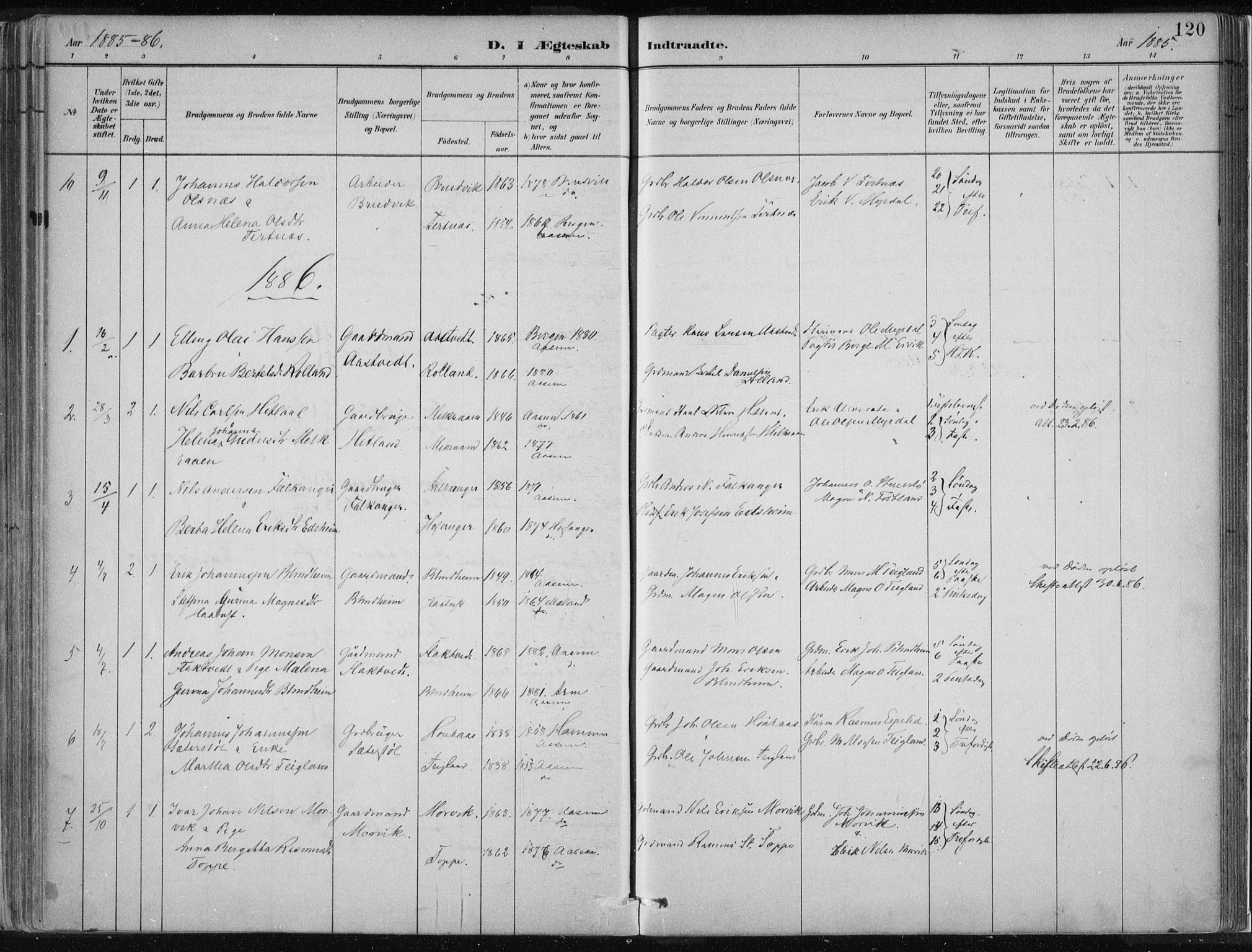 Hamre sokneprestembete, SAB/A-75501/H/Ha/Haa/Haad/L0001: Parish register (official) no. D  1, 1882-1906, p. 120