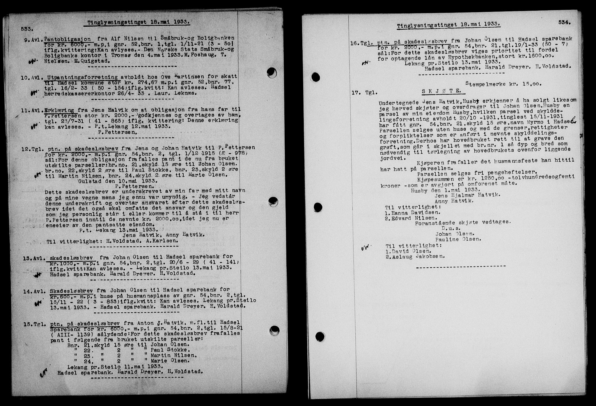 Vesterålen sorenskriveri, SAT/A-4180/1/2/2Ca/L0057: Mortgage book no. 50, 1933-1933, Deed date: 18.05.1933
