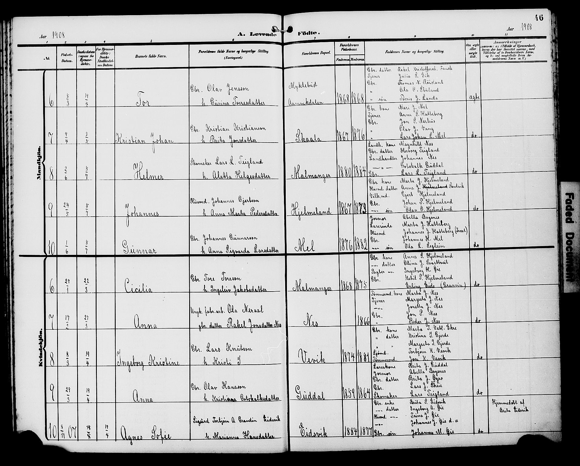 Kvinnherad sokneprestembete, AV/SAB-A-76401/H/Hab: Parish register (copy) no. A 2A, 1901-1911, p. 46