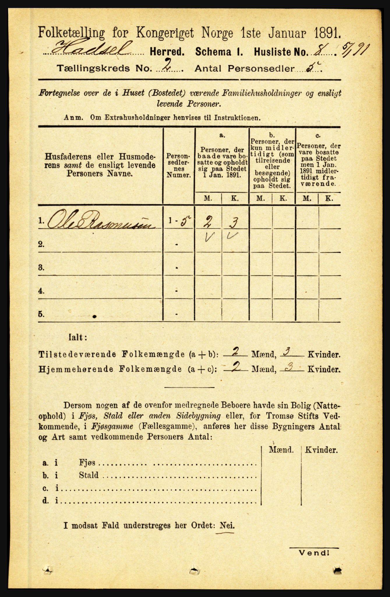 RA, 1891 census for 1866 Hadsel, 1891, p. 602