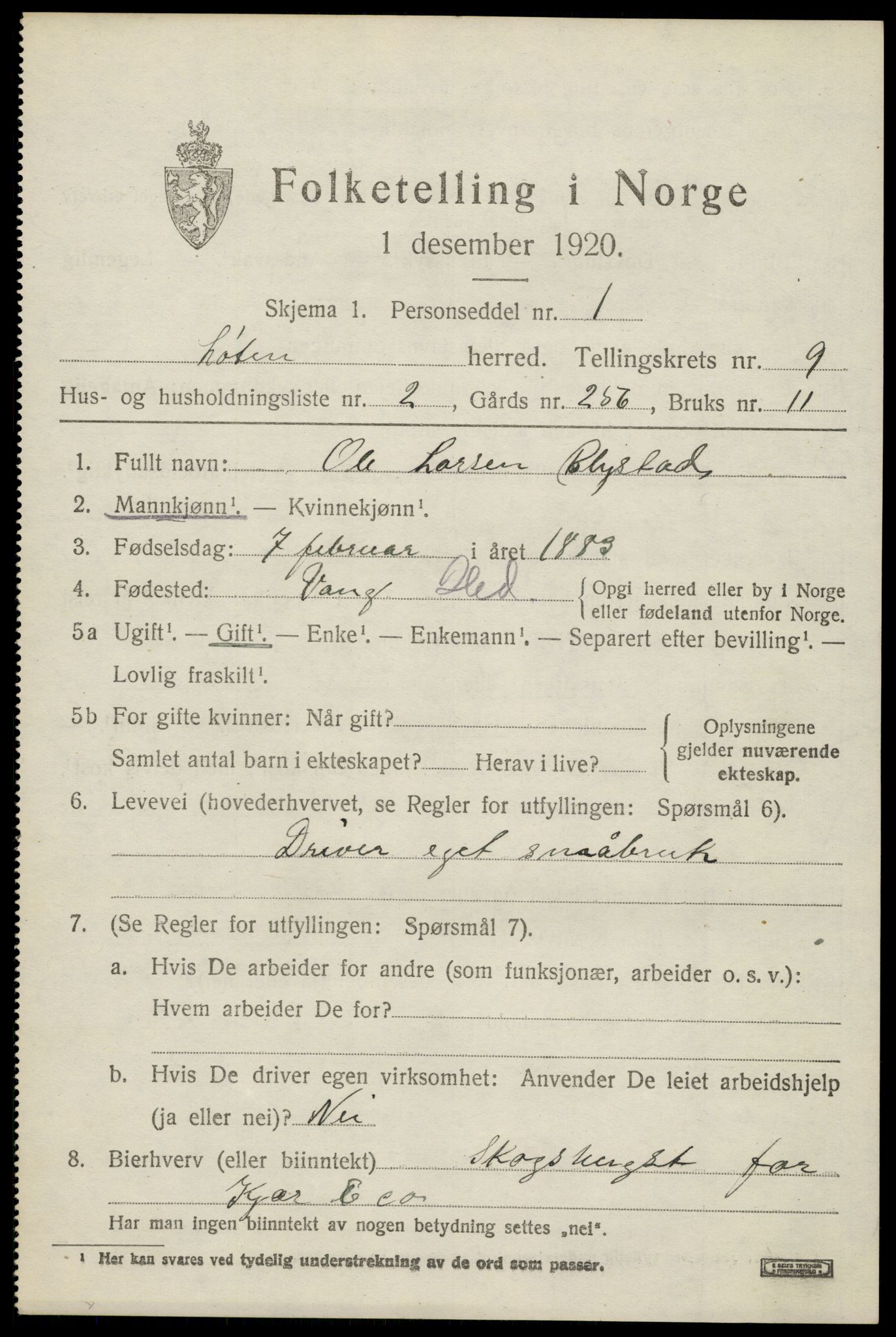 SAH, 1920 census for Løten, 1920, p. 14725