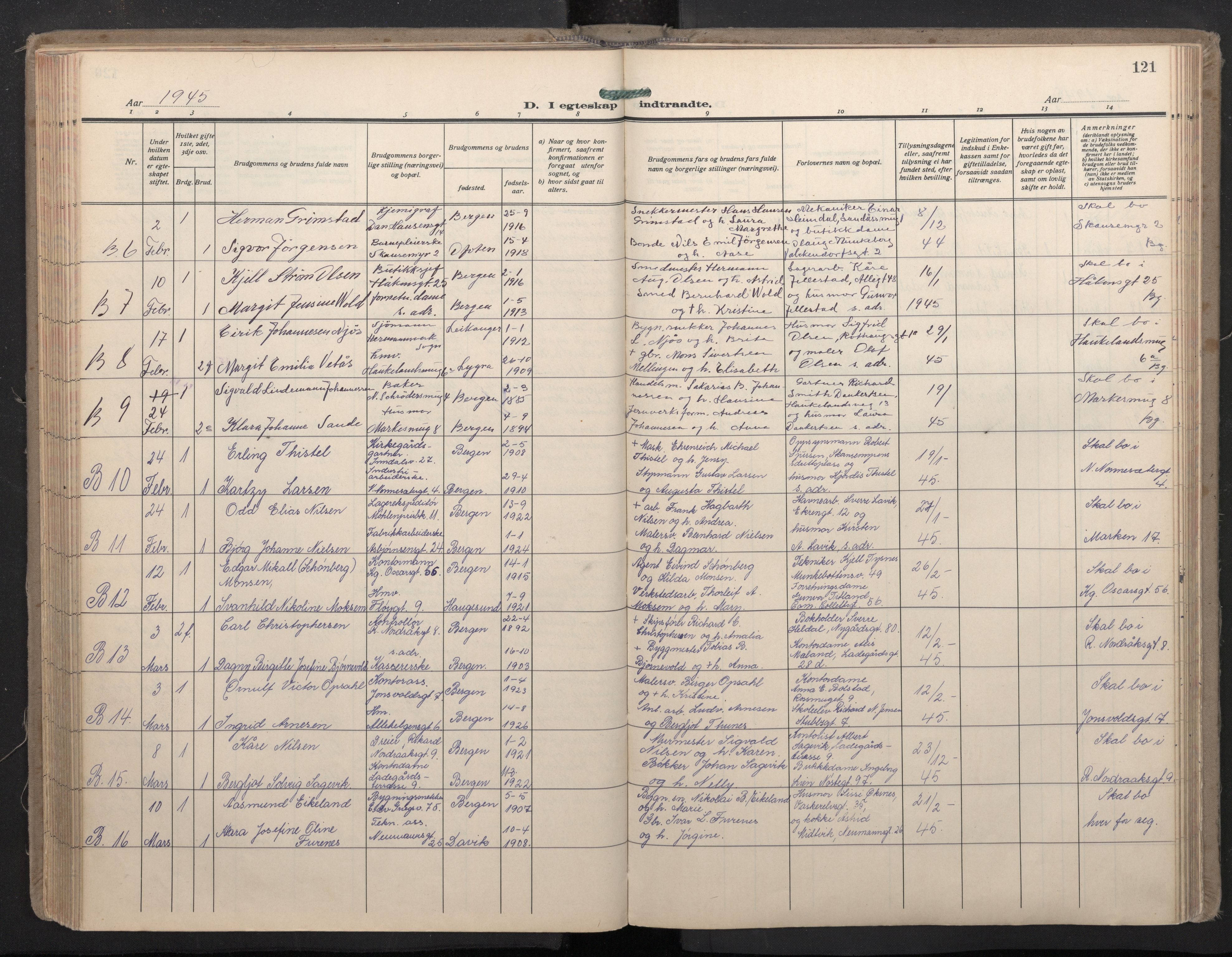 Domkirken sokneprestembete, SAB/A-74801/H/Haa: Parish register (official) no. D 7, 1937-1950, p. 120b-121a