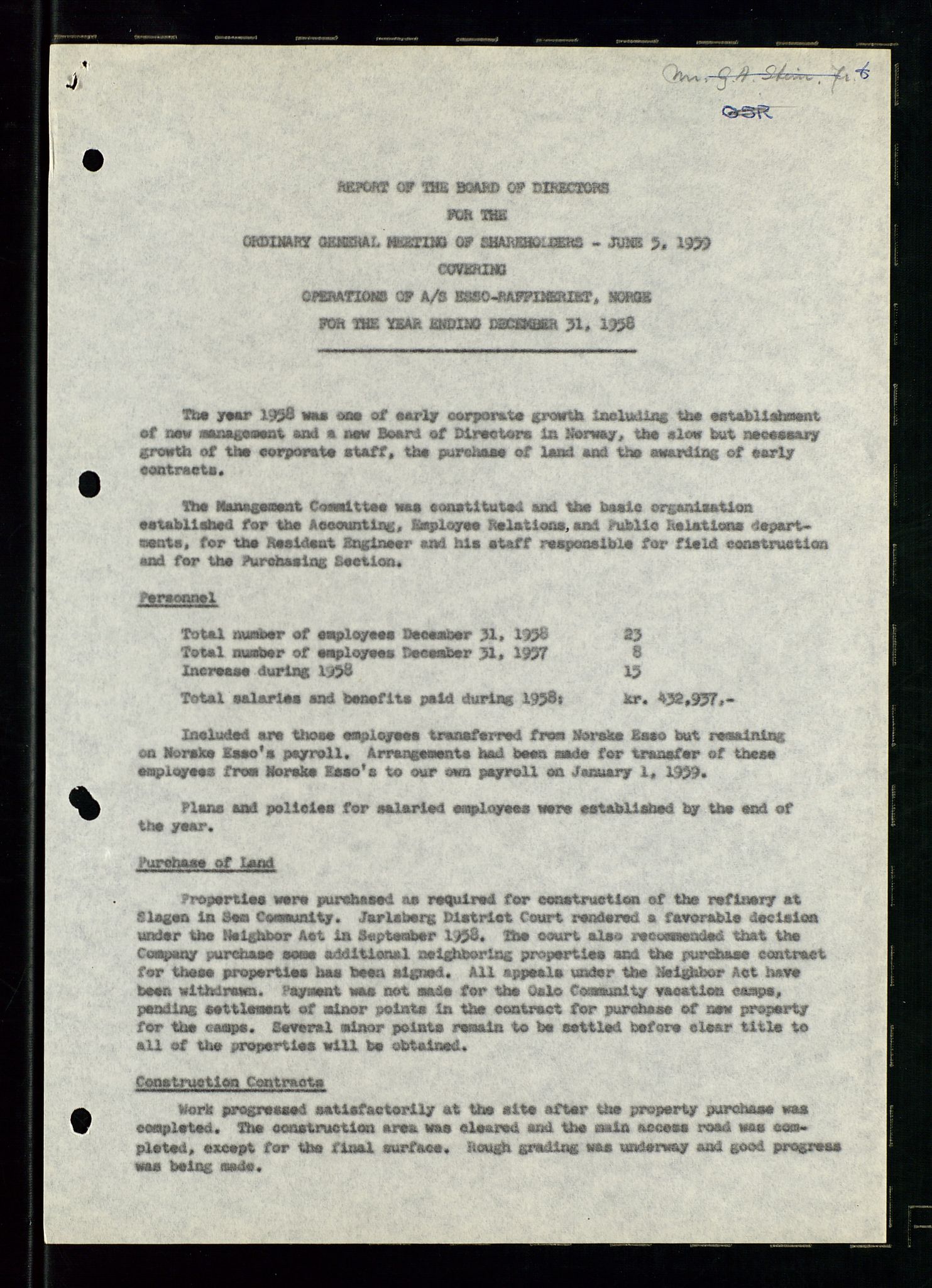 PA 1537 - A/S Essoraffineriet Norge, SAST/A-101957/A/Aa/L0002/0001: Styremøter / Shareholder meetings, Board meeting minutes, 1957-1961, p. 28