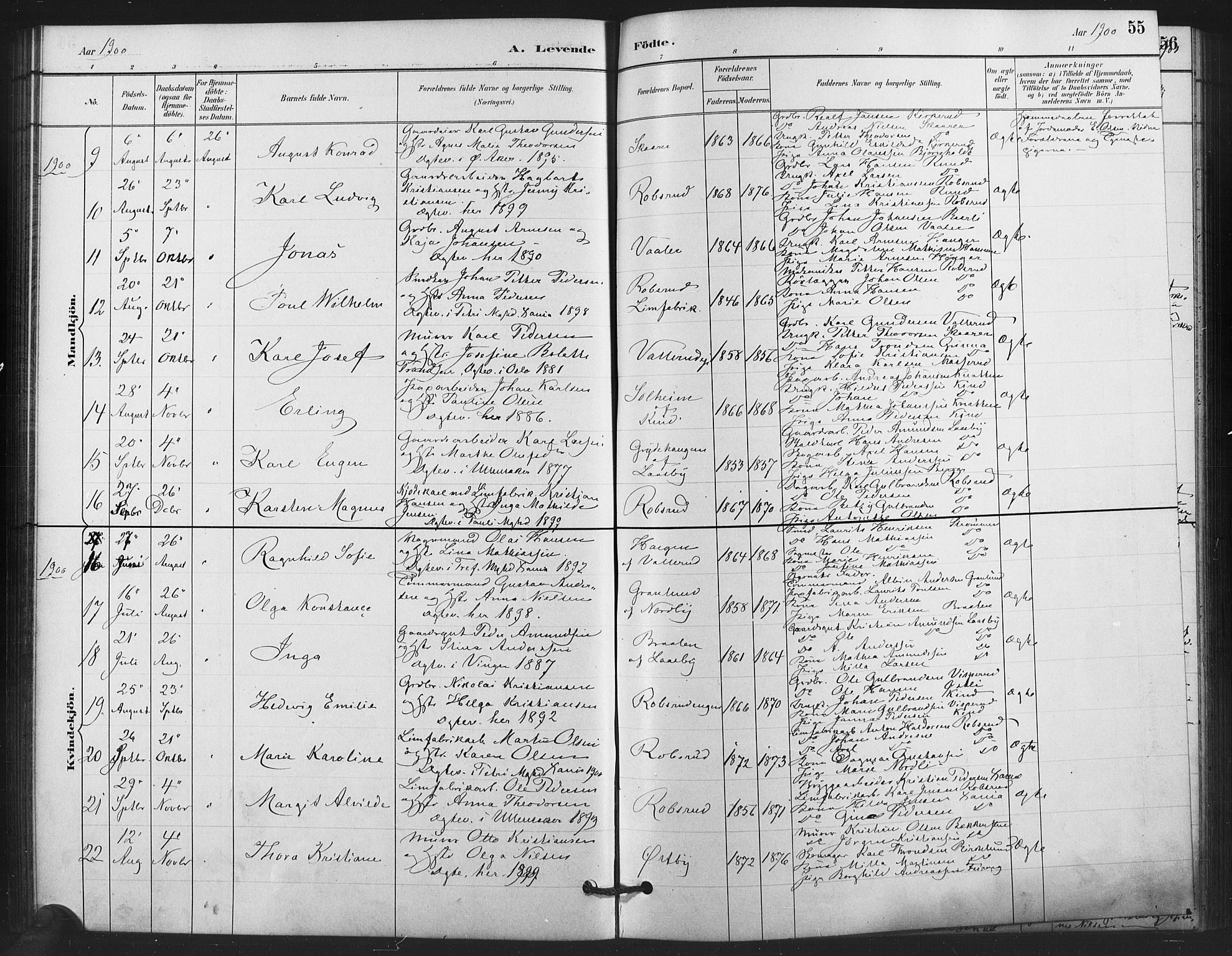 Skedsmo prestekontor Kirkebøker, AV/SAO-A-10033a/F/Fb/L0001: Parish register (official) no. II 1, 1883-1901, p. 55