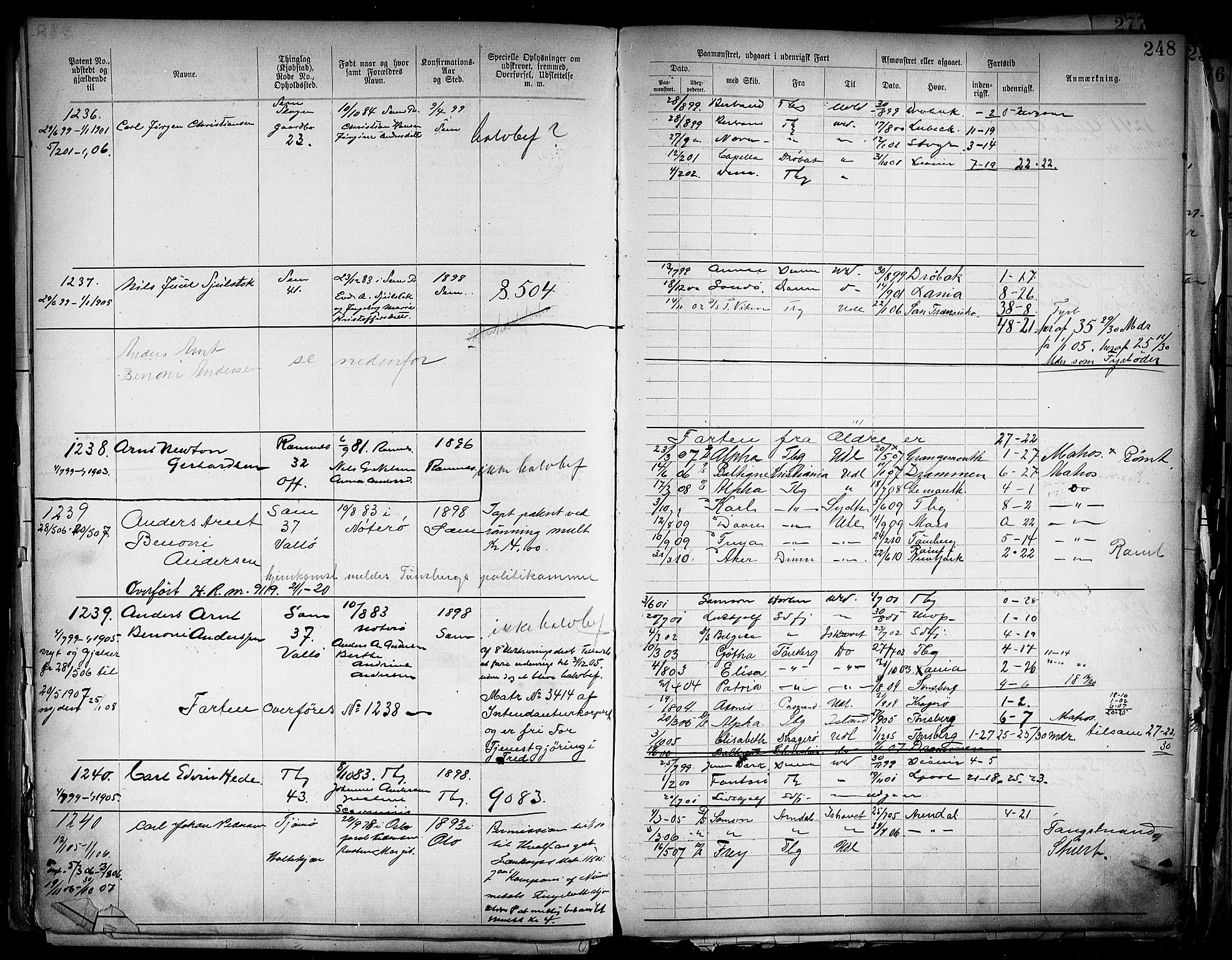 Tønsberg innrulleringskontor, AV/SAKO-A-786/F/Fb/L0004: Annotasjonsrulle Patent nr. 1-2400, 1892-1904, p. 214