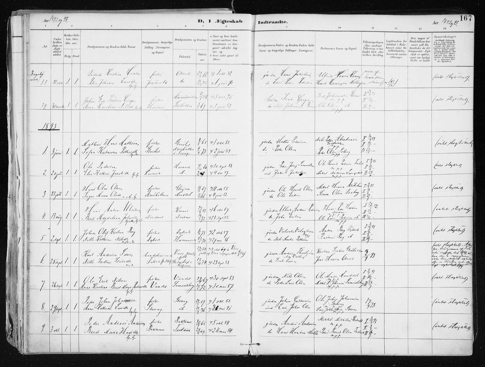 Lyngen sokneprestembete, SATØ/S-1289/H/He/Hea/L0008kirke: Parish register (official) no. 8, 1891-1902, p. 167