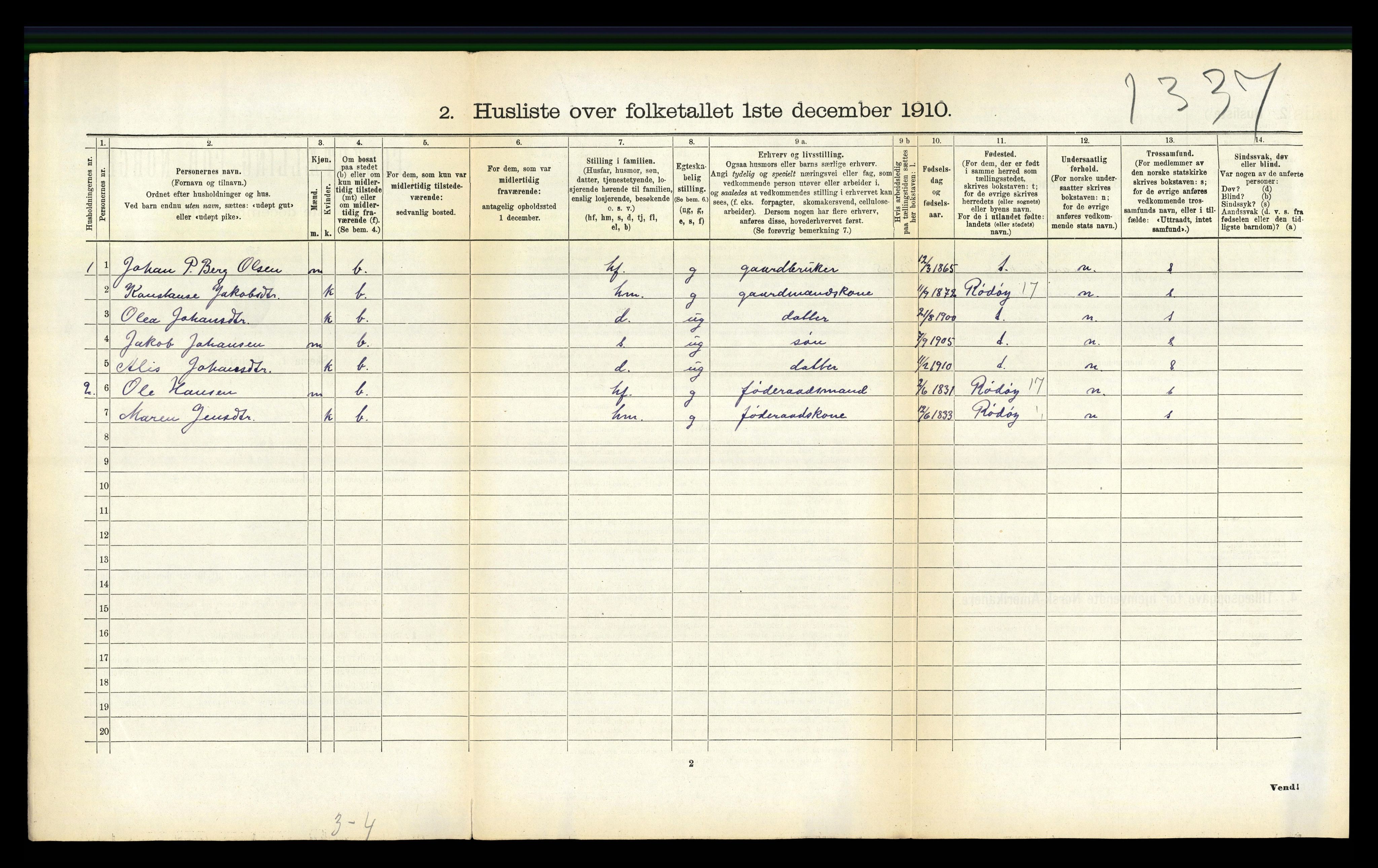 RA, 1910 census for Hadsel, 1910, p. 2282