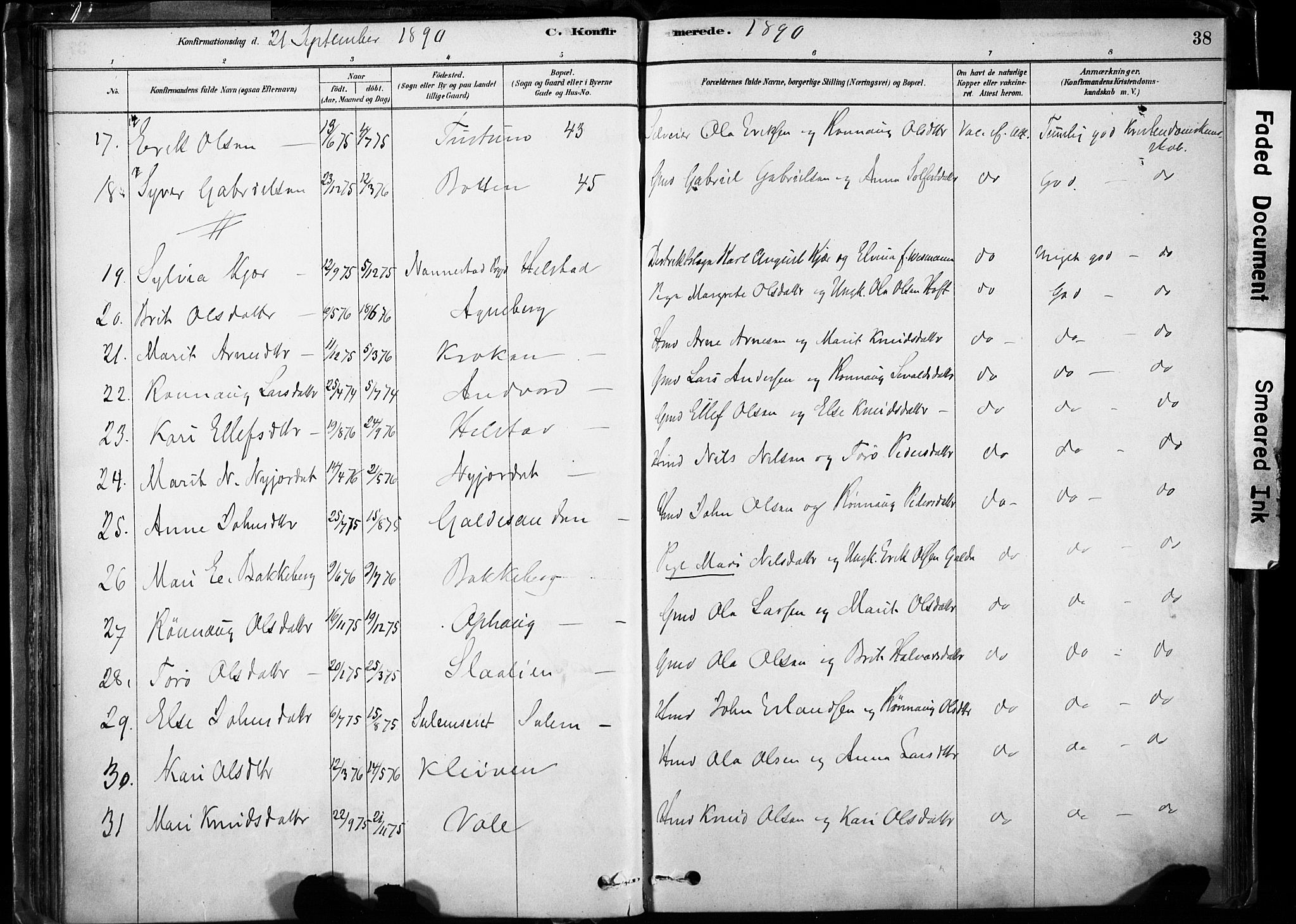 Lom prestekontor, AV/SAH-PREST-070/K/L0009: Parish register (official) no. 9, 1878-1907, p. 38