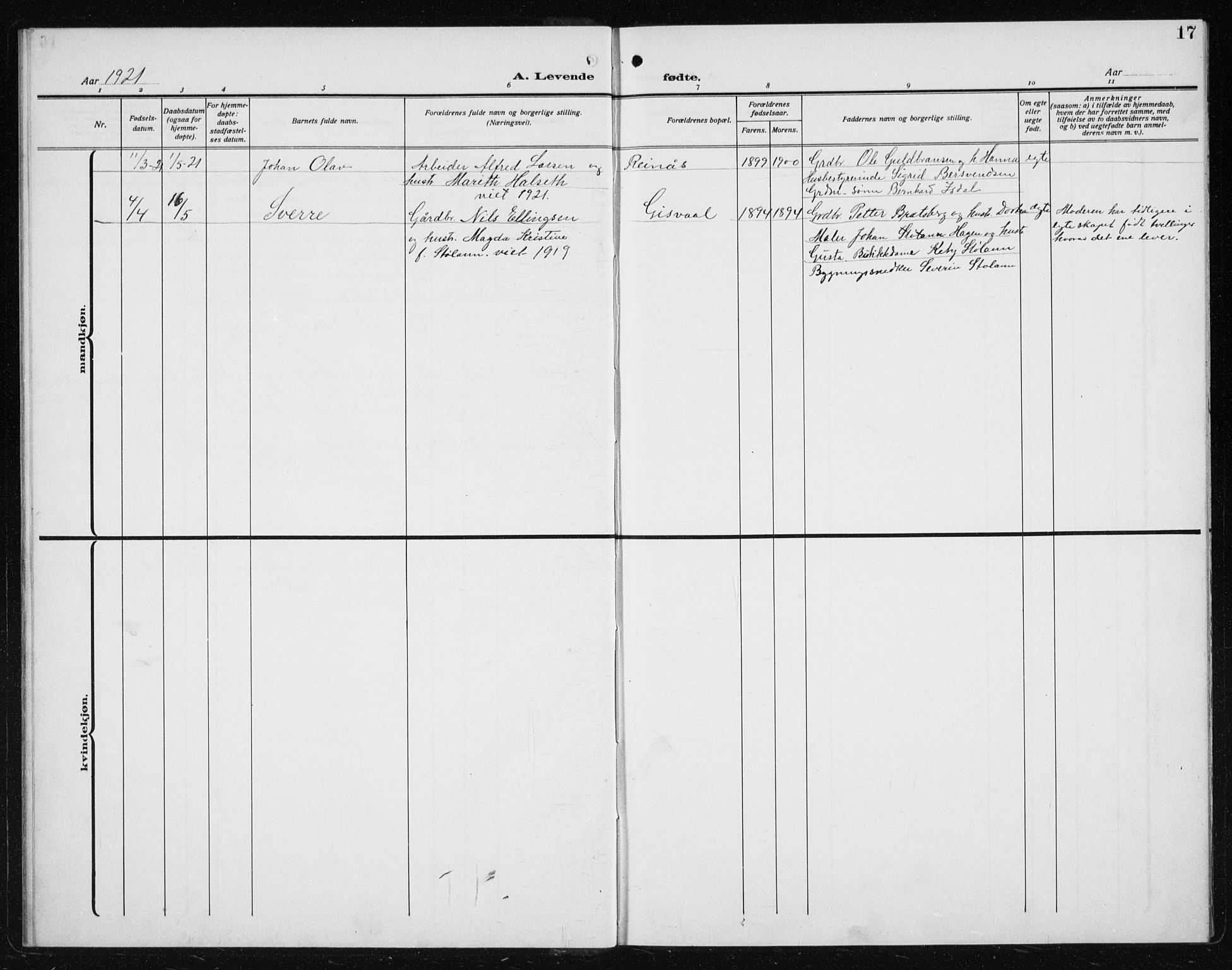 Ministerialprotokoller, klokkerbøker og fødselsregistre - Sør-Trøndelag, SAT/A-1456/608/L0342: Parish register (copy) no. 608C08, 1912-1938, p. 17