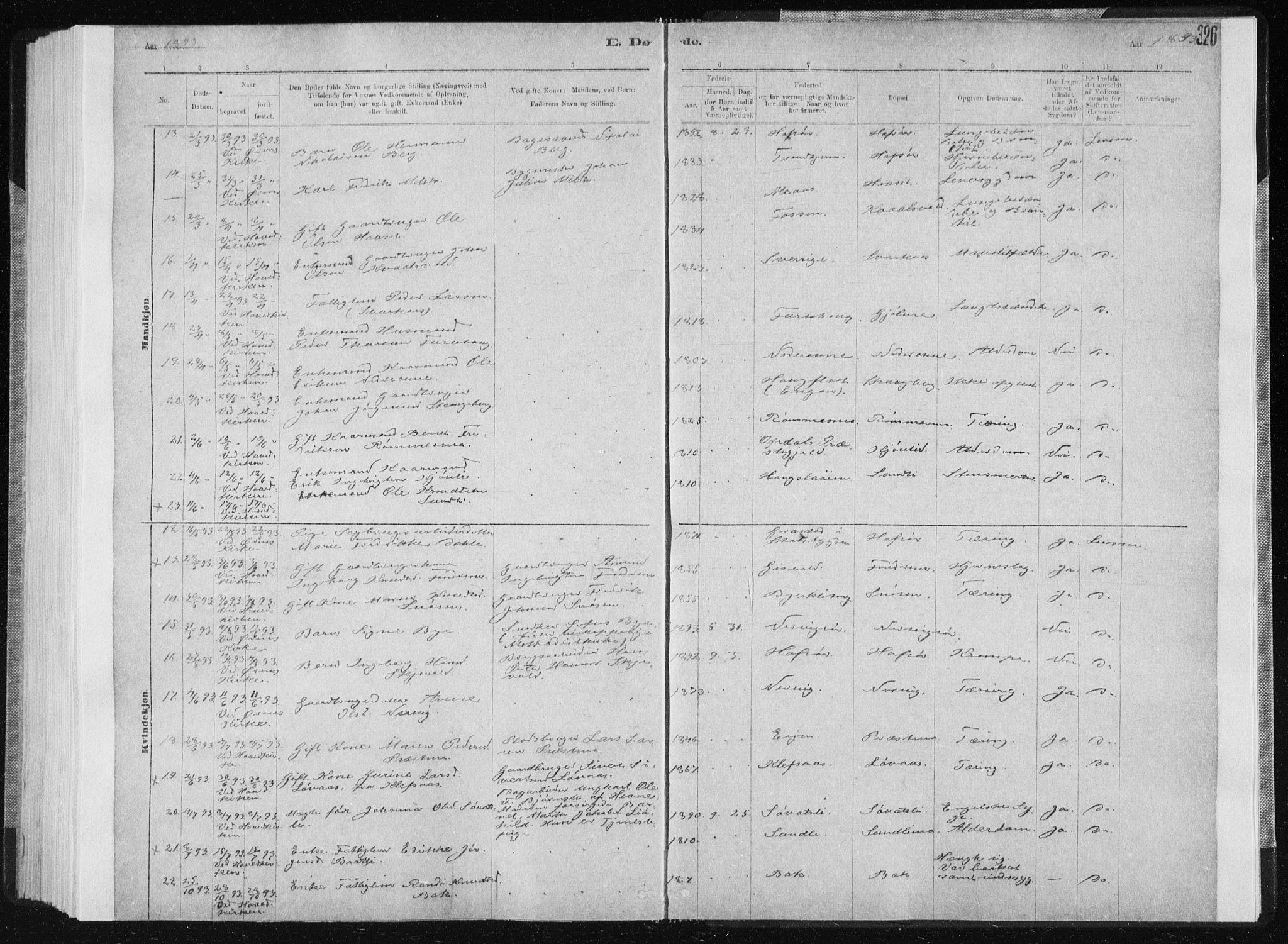 Ministerialprotokoller, klokkerbøker og fødselsregistre - Sør-Trøndelag, AV/SAT-A-1456/668/L0818: Parish register (copy) no. 668C07, 1885-1898, p. 326