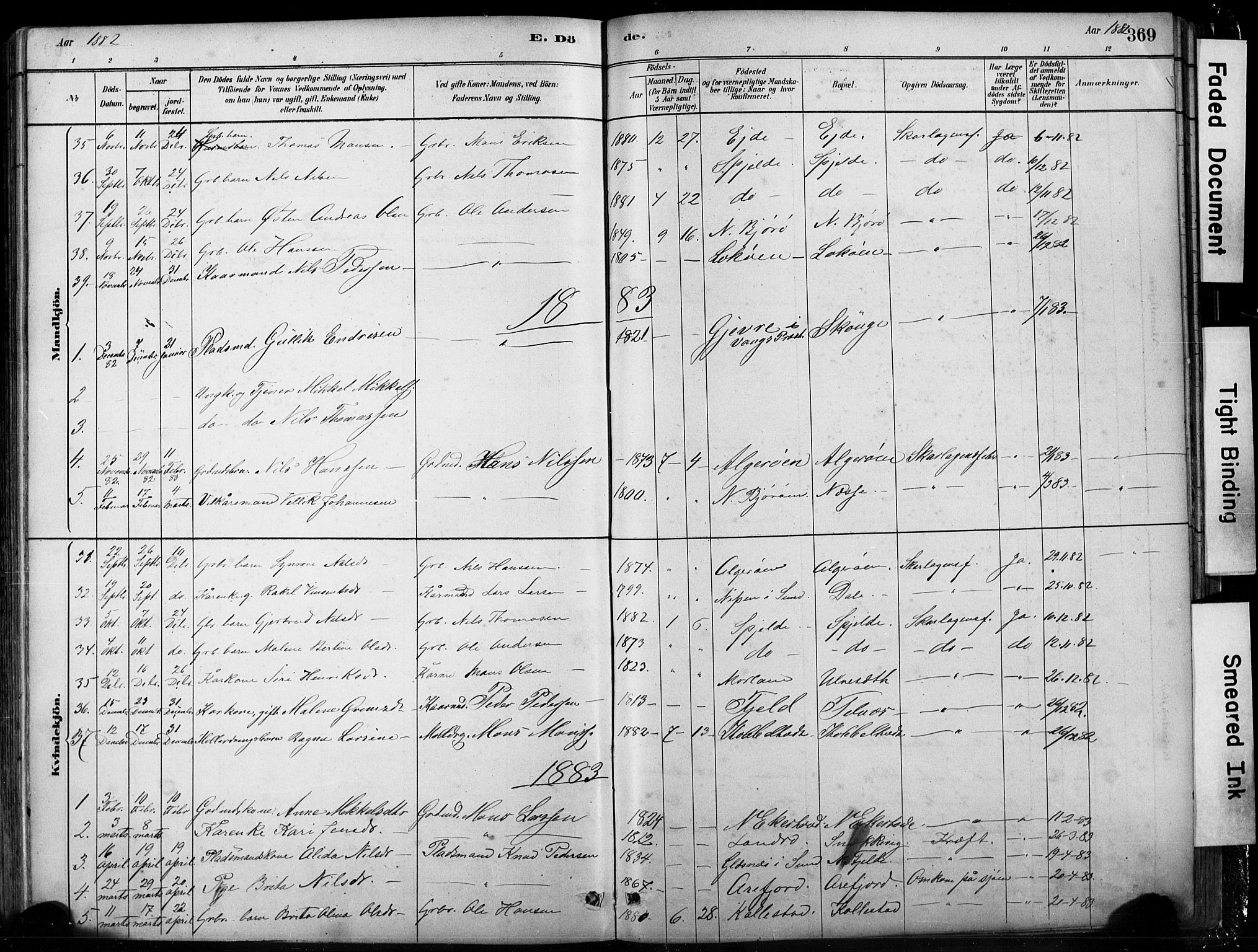 Fjell sokneprestembete, SAB/A-75301/H/Hab: Parish register (copy) no. A 4, 1880-1899, p. 369