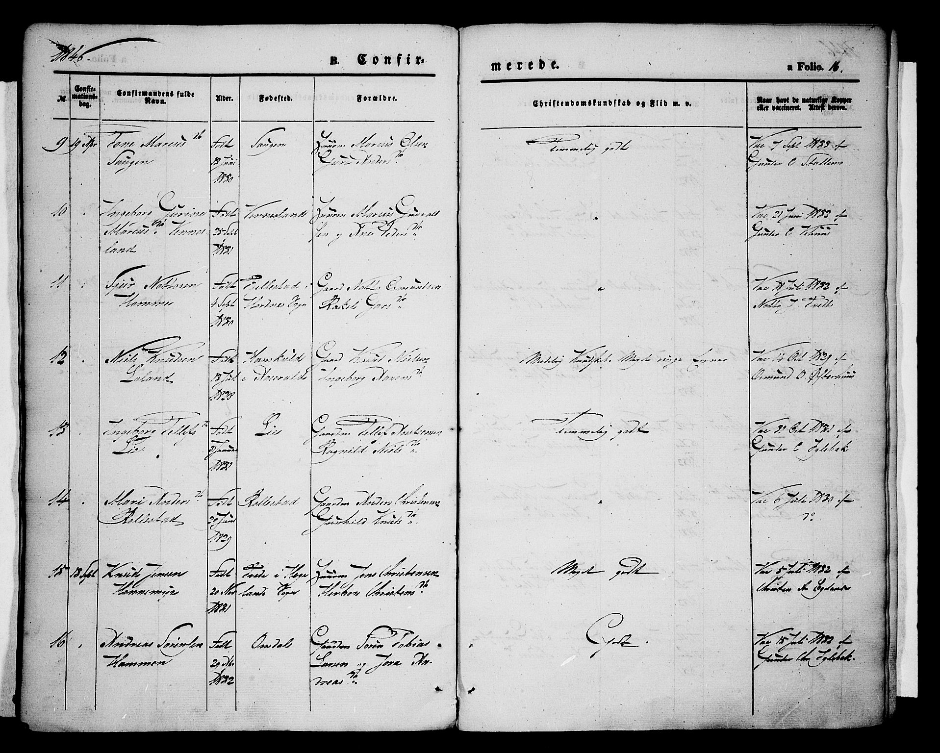 Vennesla sokneprestkontor, AV/SAK-1111-0045/Fa/Fac/L0005: Parish register (official) no. A 5, 1844-1855, p. 16