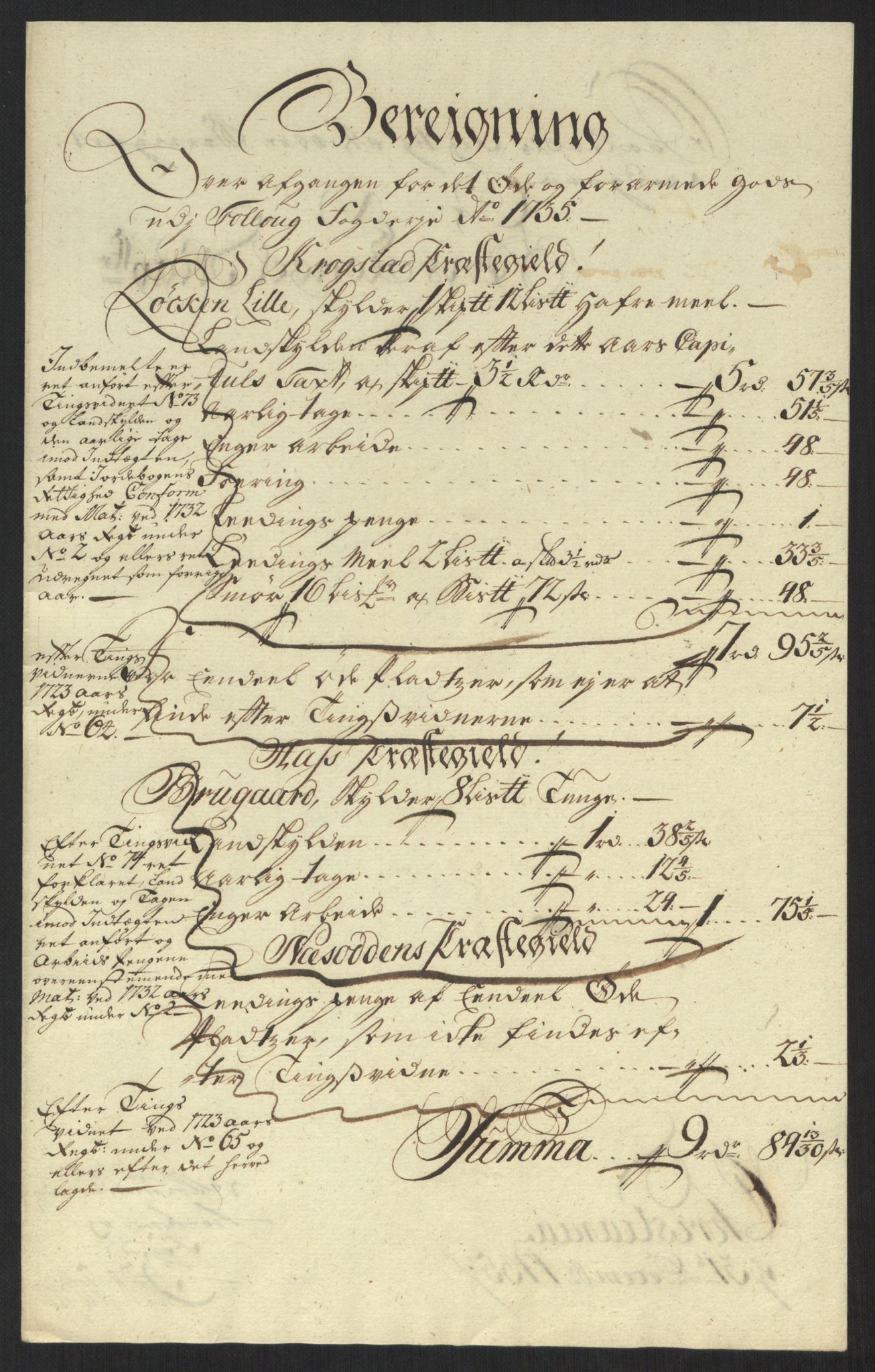 Rentekammeret inntil 1814, Reviderte regnskaper, Fogderegnskap, AV/RA-EA-4092/R10/L0474: Fogderegnskap Aker og Follo, 1735, p. 209