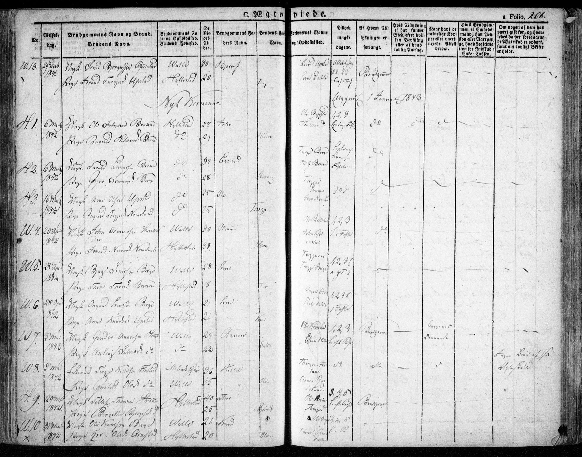 Valle sokneprestkontor, SAK/1111-0044/F/Fa/Fac/L0006: Parish register (official) no. A 6, 1831-1853, p. 206