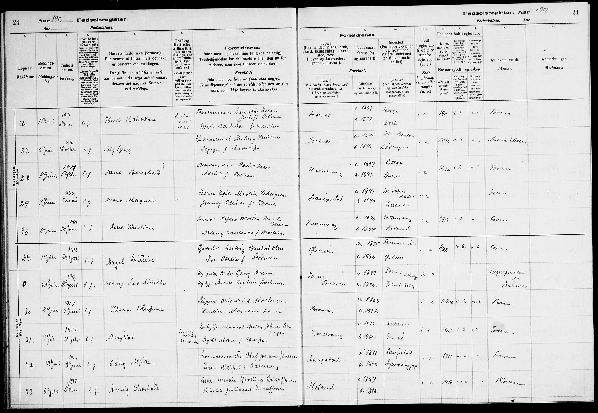 Ministerialprotokoller, klokkerbøker og fødselsregistre - Nordland, AV/SAT-A-1459/874/L1089: Birth register no. 874.II.4.1, 1916-1926, p. 24