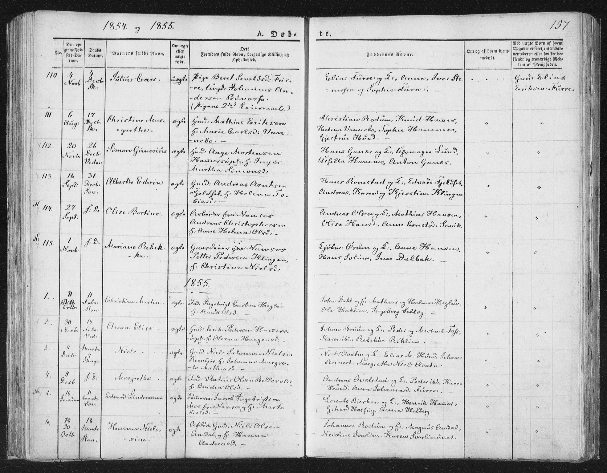 Ministerialprotokoller, klokkerbøker og fødselsregistre - Nord-Trøndelag, SAT/A-1458/764/L0551: Parish register (official) no. 764A07a, 1824-1864, p. 157