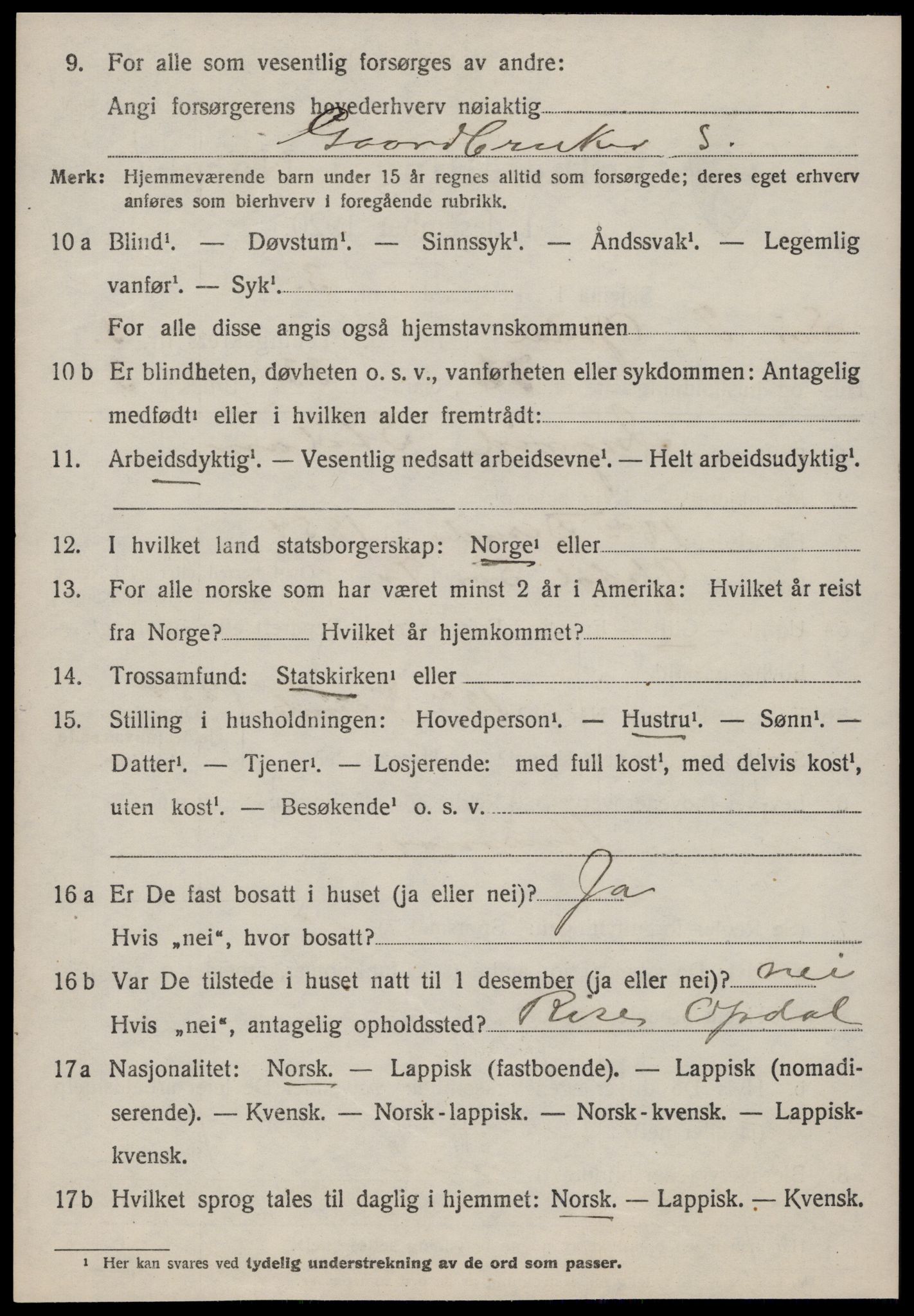 SAT, 1920 census for Oppdal, 1920, p. 4020