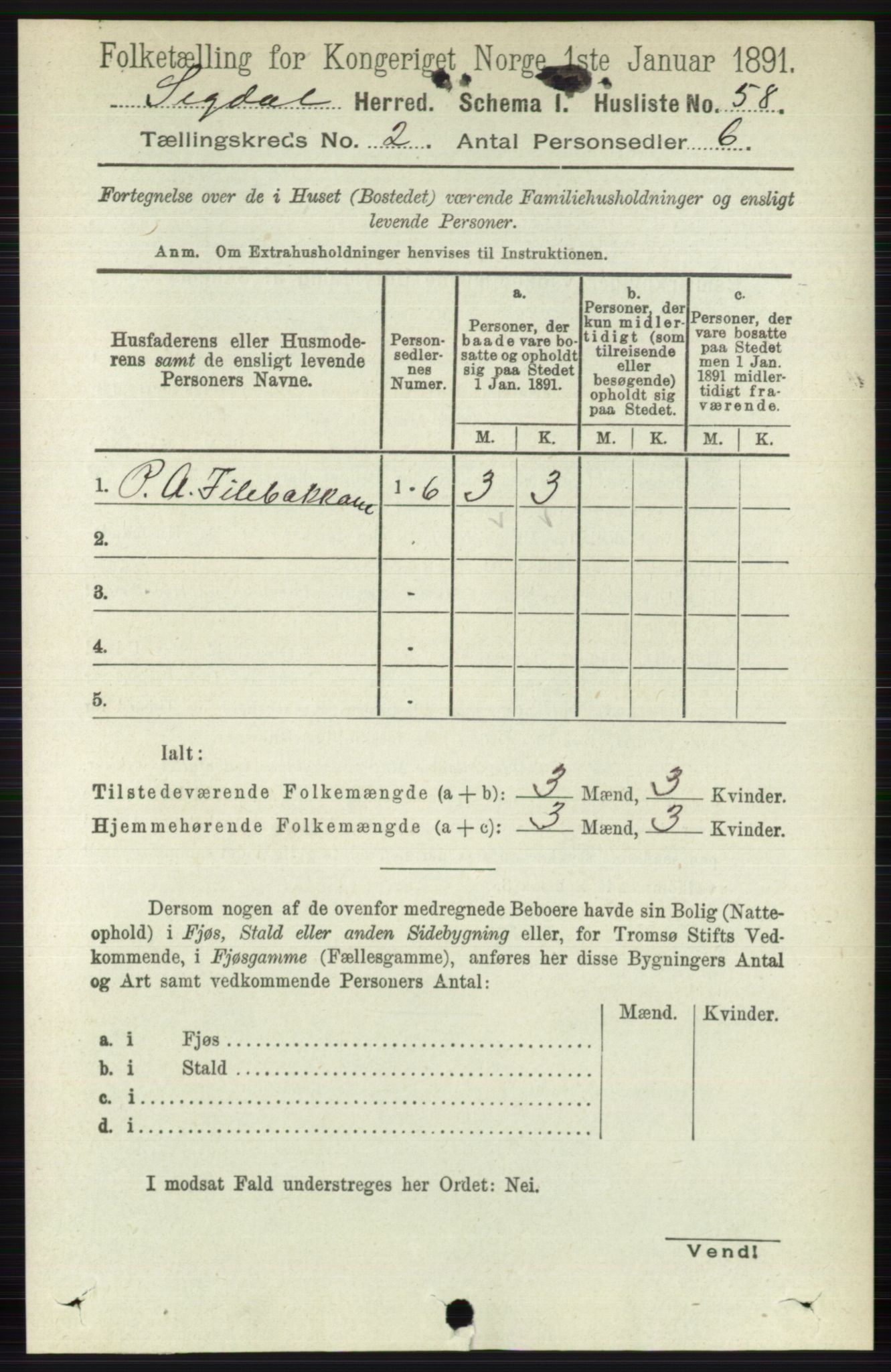 RA, 1891 census for 0621 Sigdal, 1891, p. 947