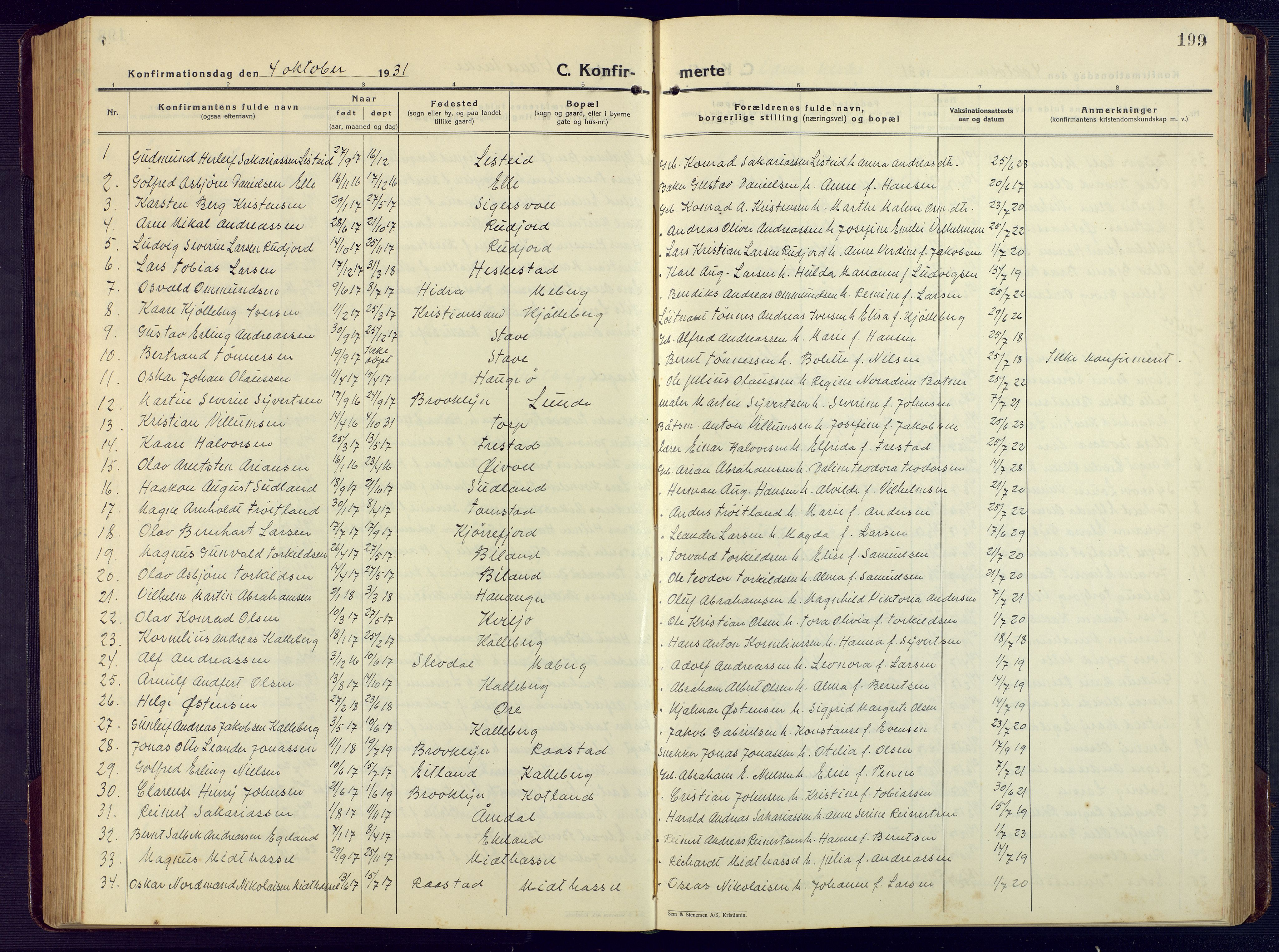 Lista sokneprestkontor, AV/SAK-1111-0027/F/Fb/L0006: Parish register (copy) no. B 6, 1924-1947, p. 199