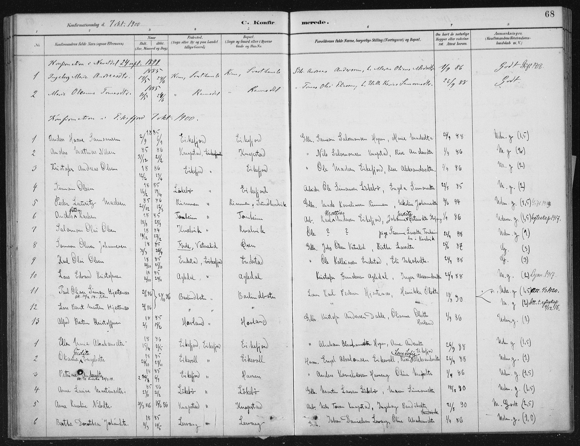 Kinn sokneprestembete, AV/SAB-A-80801/H/Haa/Haae/L0001: Parish register (official) no. E 1, 1890-1916, p. 68