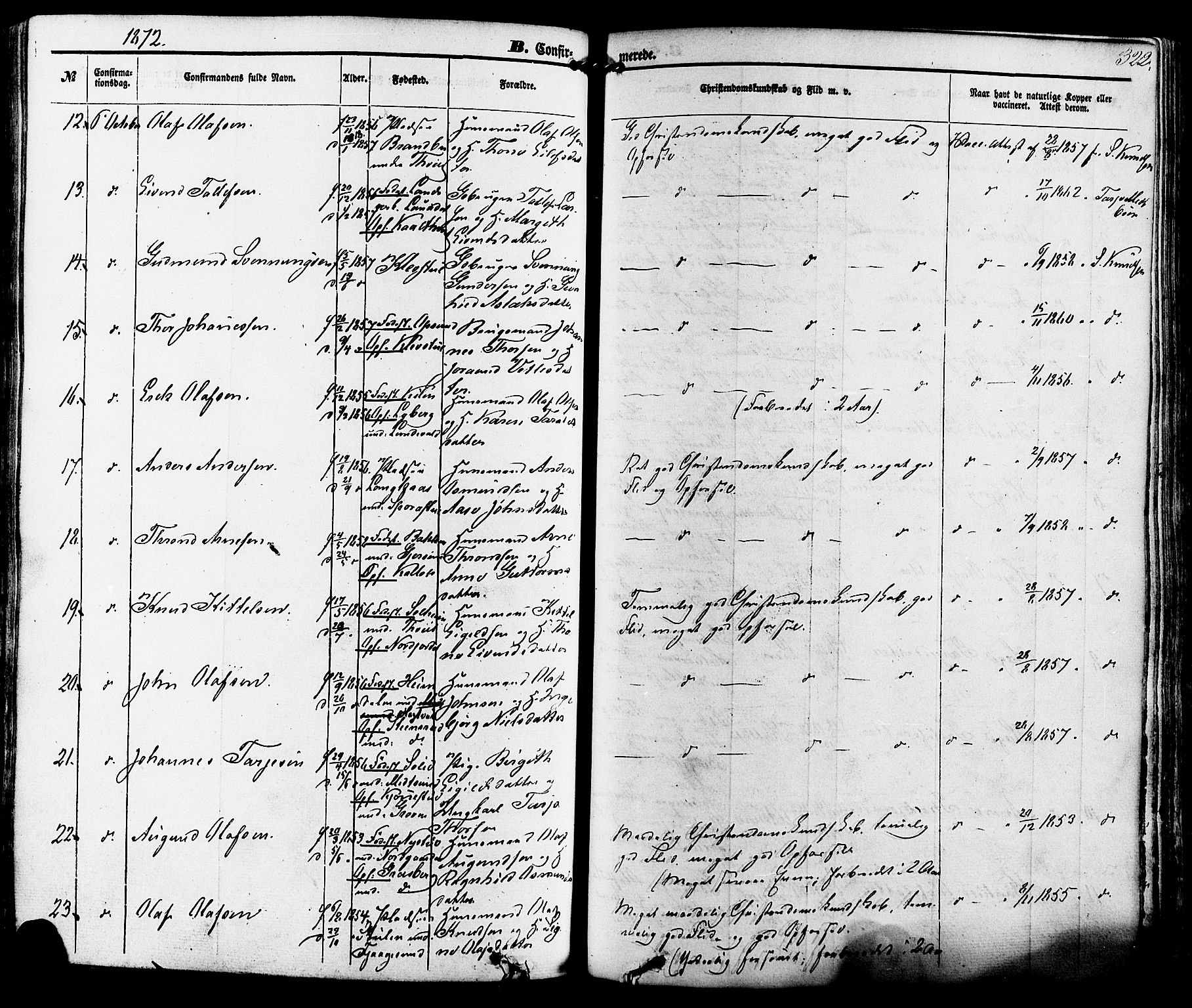 Kviteseid kirkebøker, AV/SAKO-A-276/F/Fa/L0007: Parish register (official) no. I 7, 1859-1881, p. 322