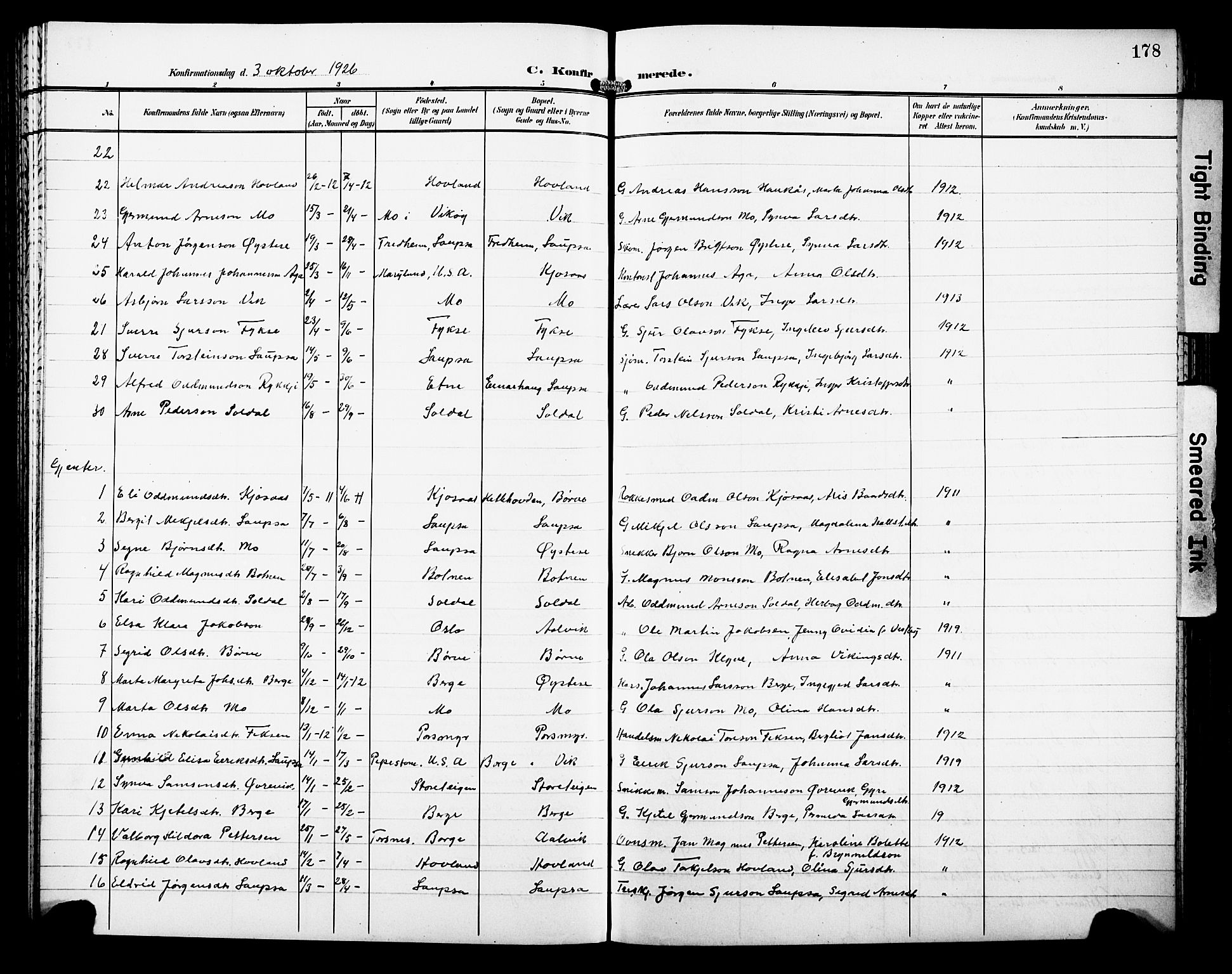 Kvam sokneprestembete, SAB/A-76201/H/Hab: Parish register (copy) no. C 4, 1906-1931, p. 178