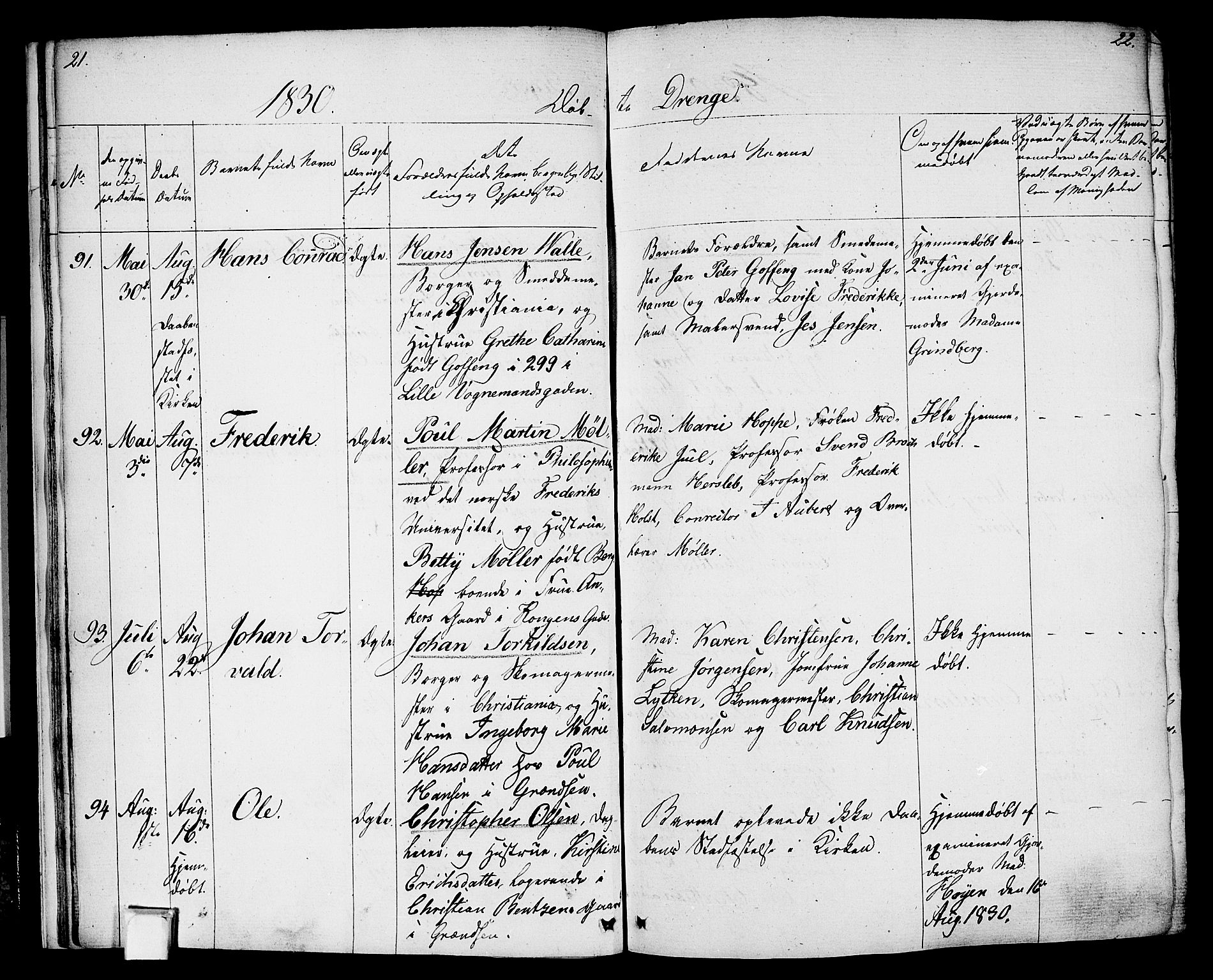 Oslo domkirke Kirkebøker, AV/SAO-A-10752/F/Fa/L0011: Parish register (official) no. 11, 1830-1836, p. 21-22