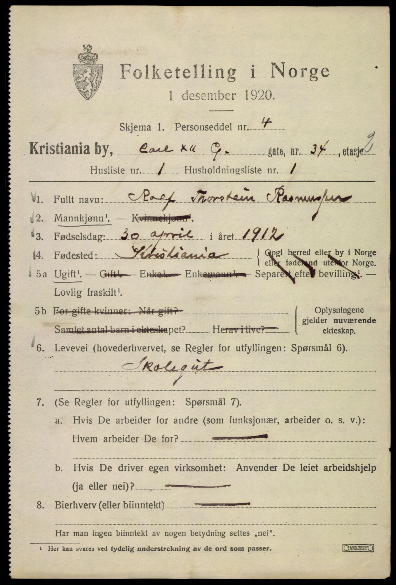 SAO, 1920 census for Kristiania, 1920, p. 329985