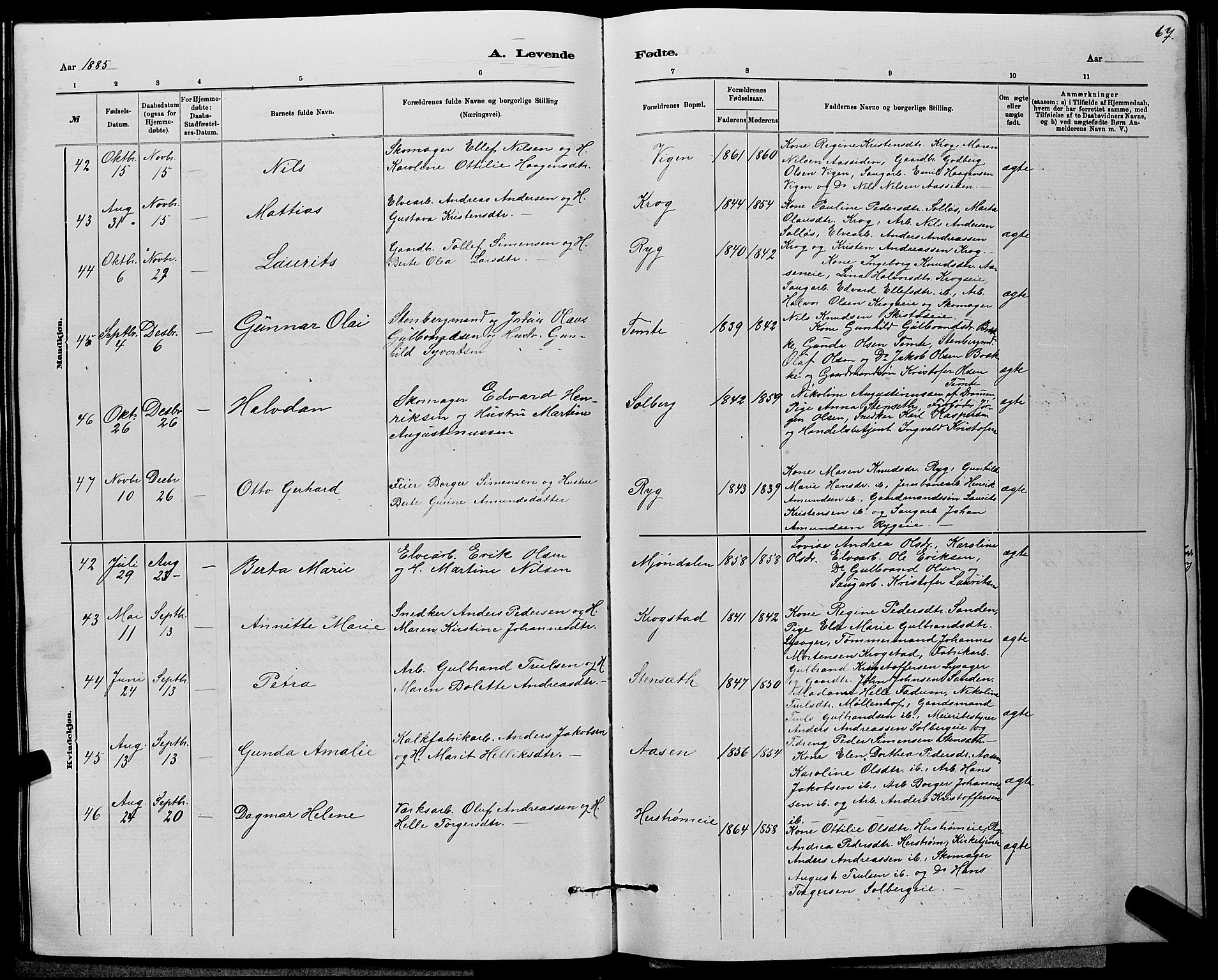 Nedre Eiker kirkebøker, AV/SAKO-A-612/G/Ga/L0002: Parish register (copy) no. 2, 1880-1896, p. 67