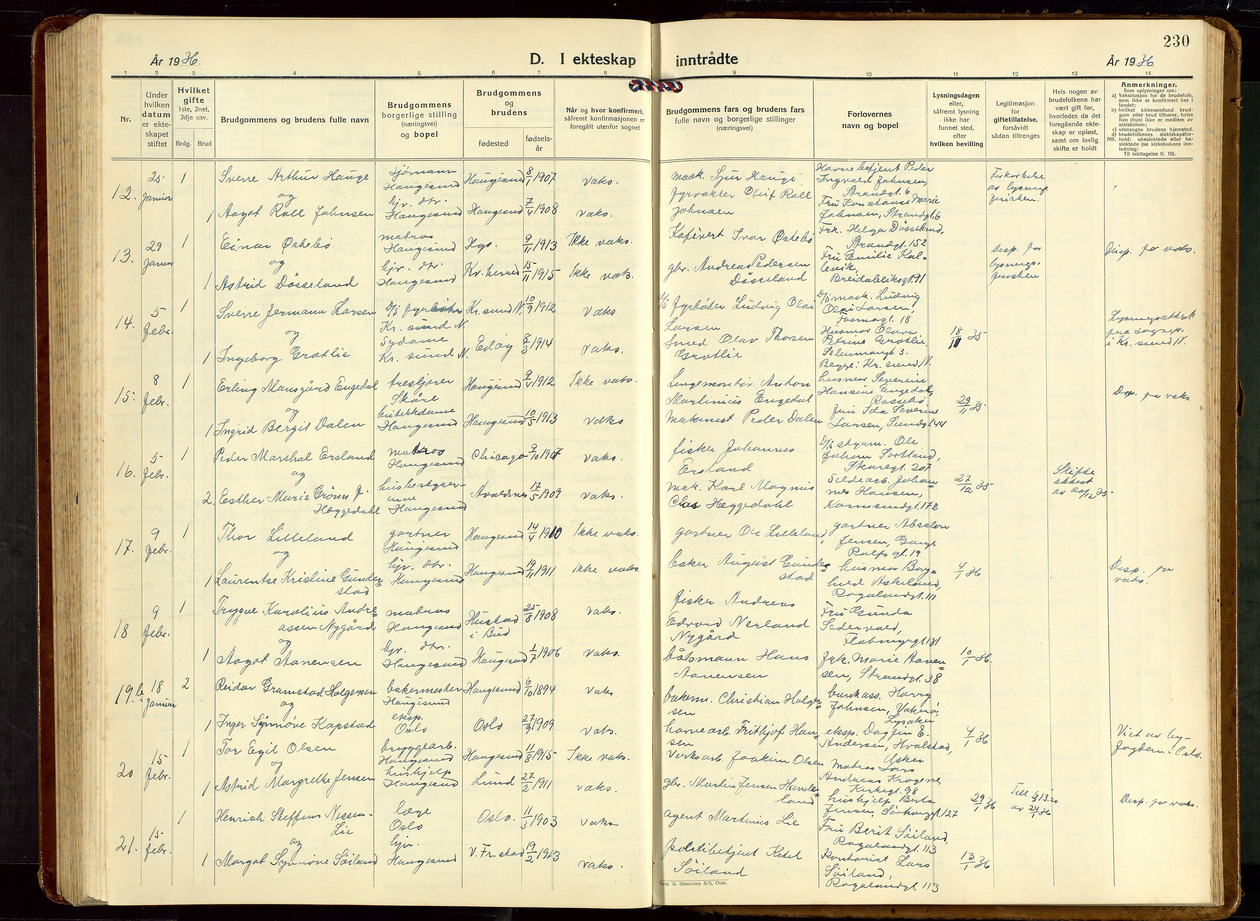 Haugesund sokneprestkontor, AV/SAST-A -101863/H/Ha/Hab/L0013: Parish register (copy) no. B 13, 1931-1943, p. 230