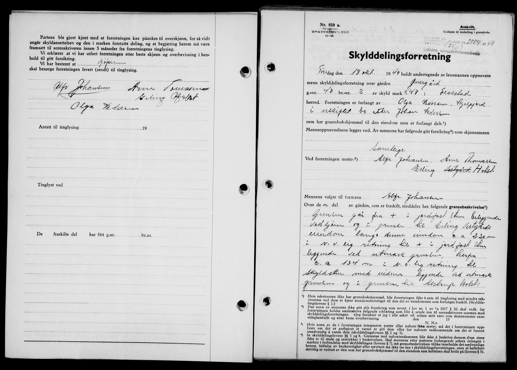 Lofoten sorenskriveri, SAT/A-0017/1/2/2C/L0022a: Mortgage book no. 22a, 1949-1950, Diary no: : 2887/1949