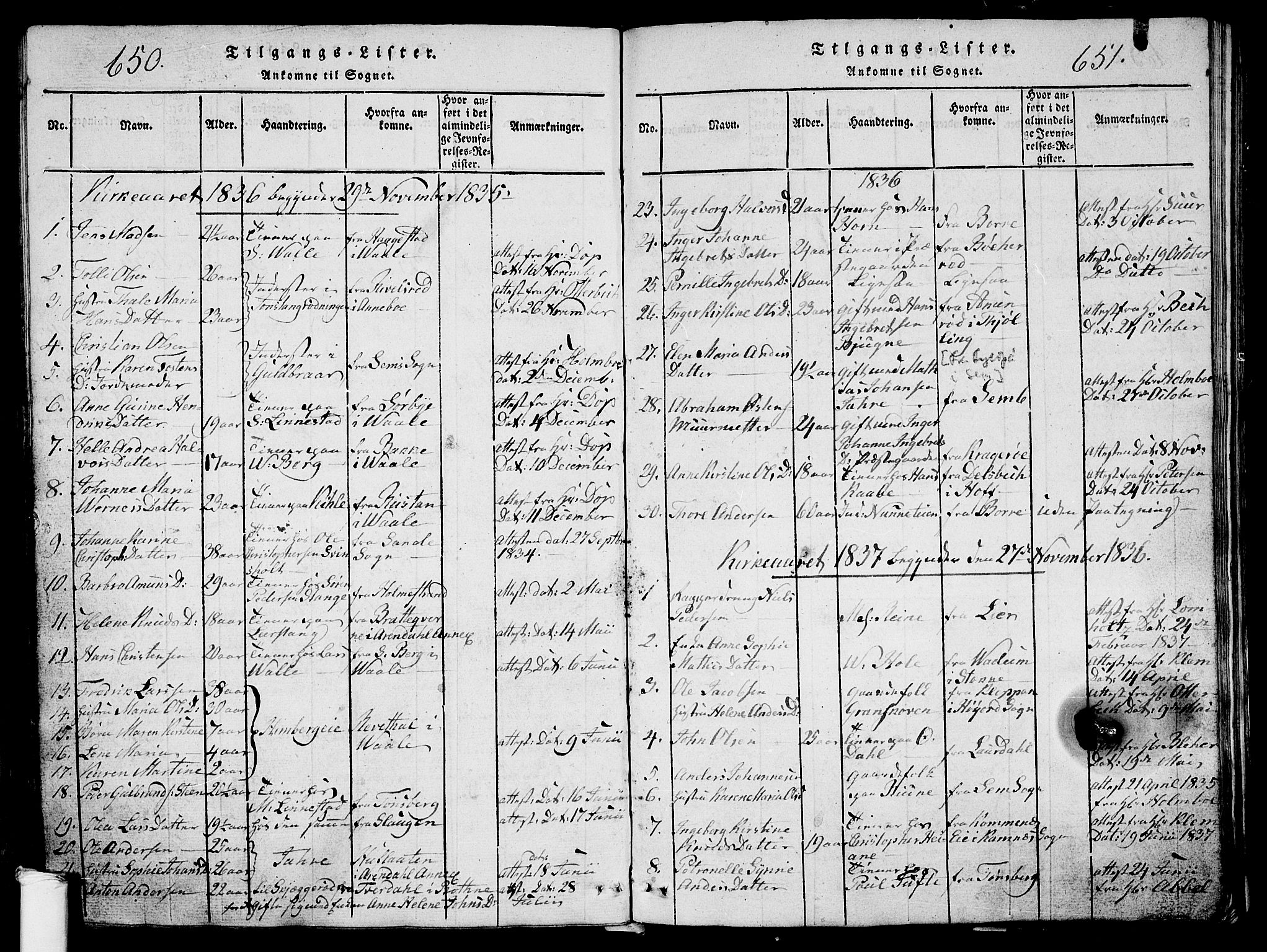 Ramnes kirkebøker, AV/SAKO-A-314/G/Ga/L0001: Parish register (copy) no. I 1, 1813-1847, p. 650-651