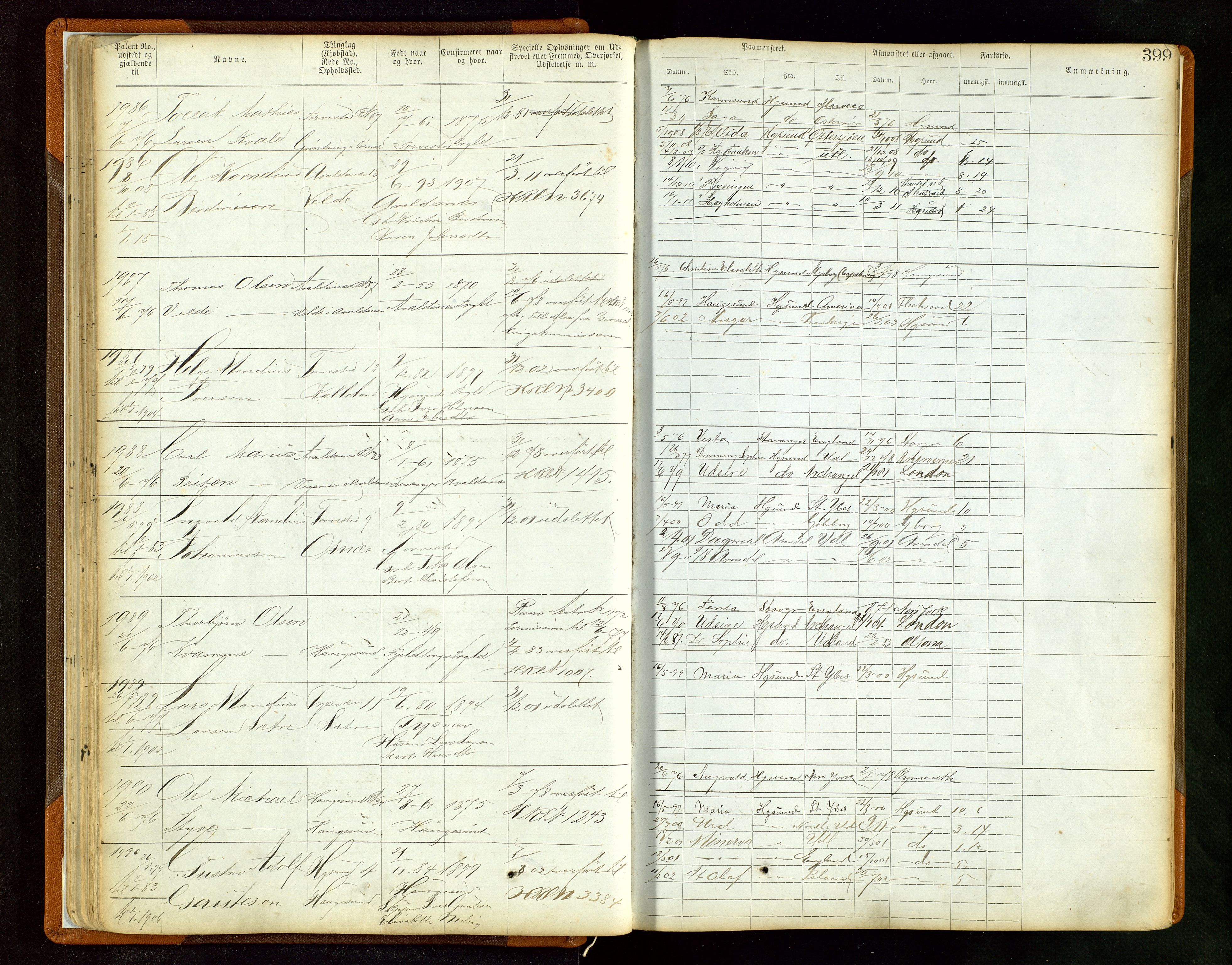 Haugesund sjømannskontor, AV/SAST-A-102007/F/Ff/L0003: Sjøfartsrulle Haugesund krets nr. 1 - 3590, 1868-1948, p. 399