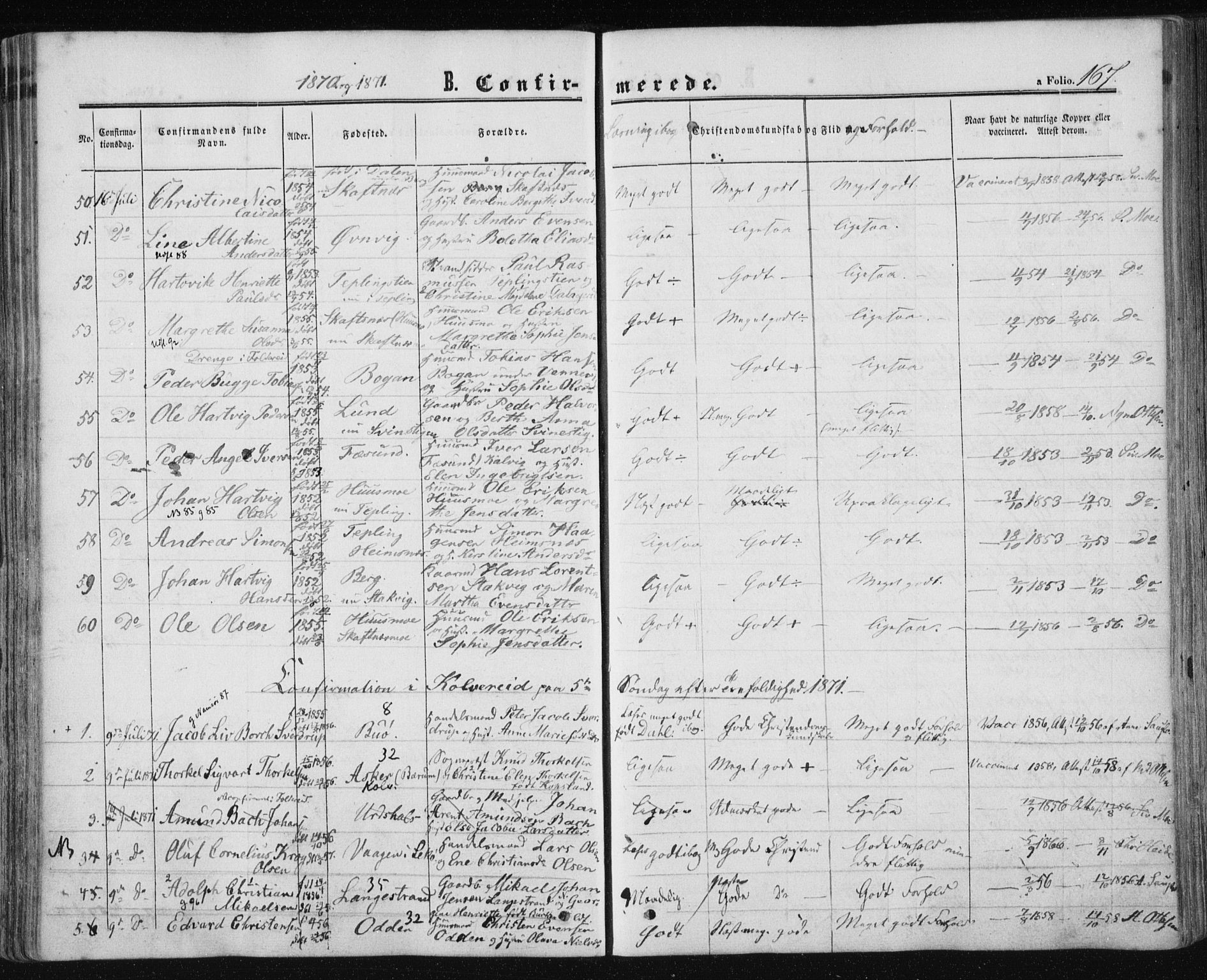 Ministerialprotokoller, klokkerbøker og fødselsregistre - Nord-Trøndelag, SAT/A-1458/780/L0641: Parish register (official) no. 780A06, 1857-1874, p. 167