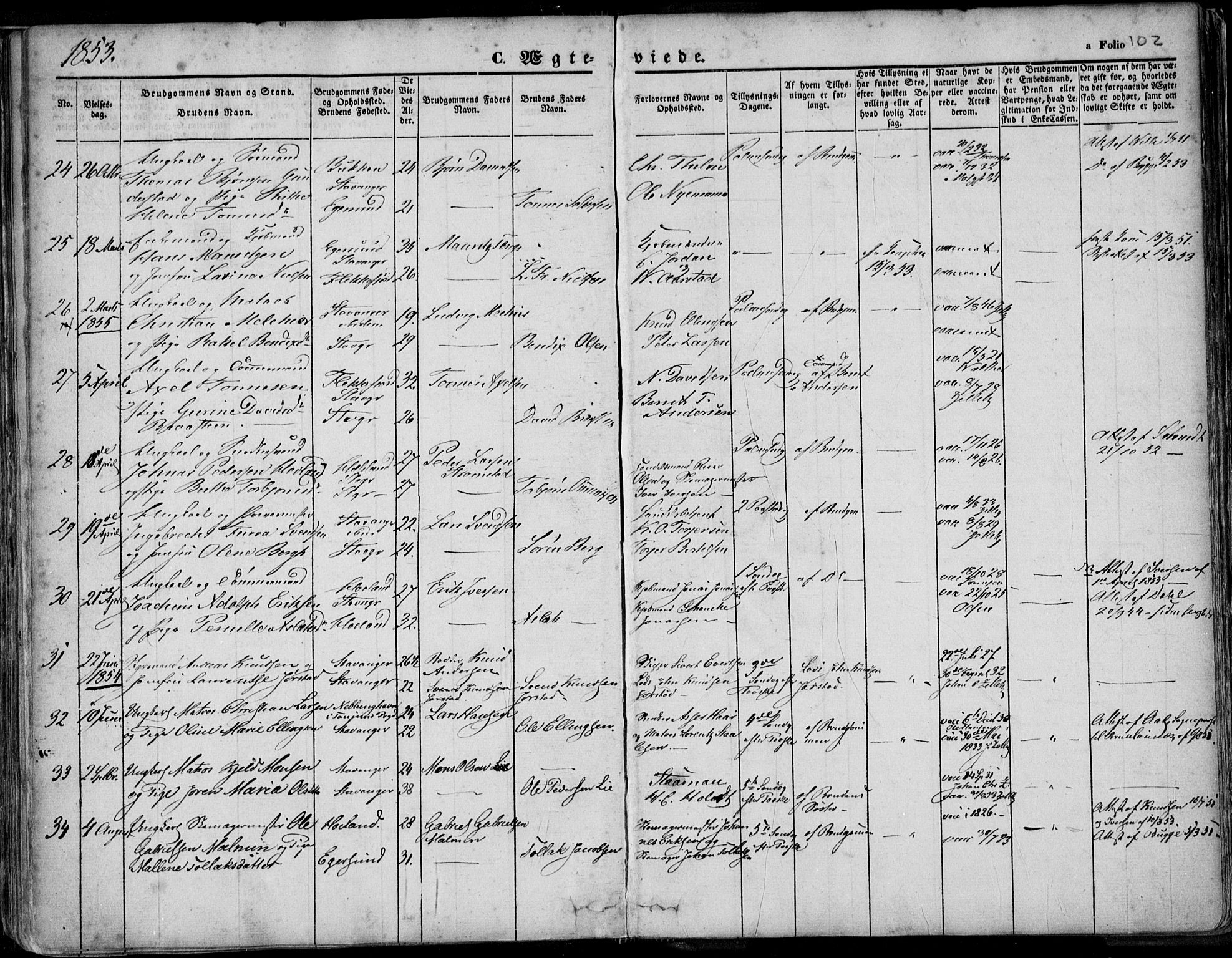 Domkirken sokneprestkontor, AV/SAST-A-101812/001/30/30BA/L0015: Parish register (official) no. A 14, 1842-1857, p. 102