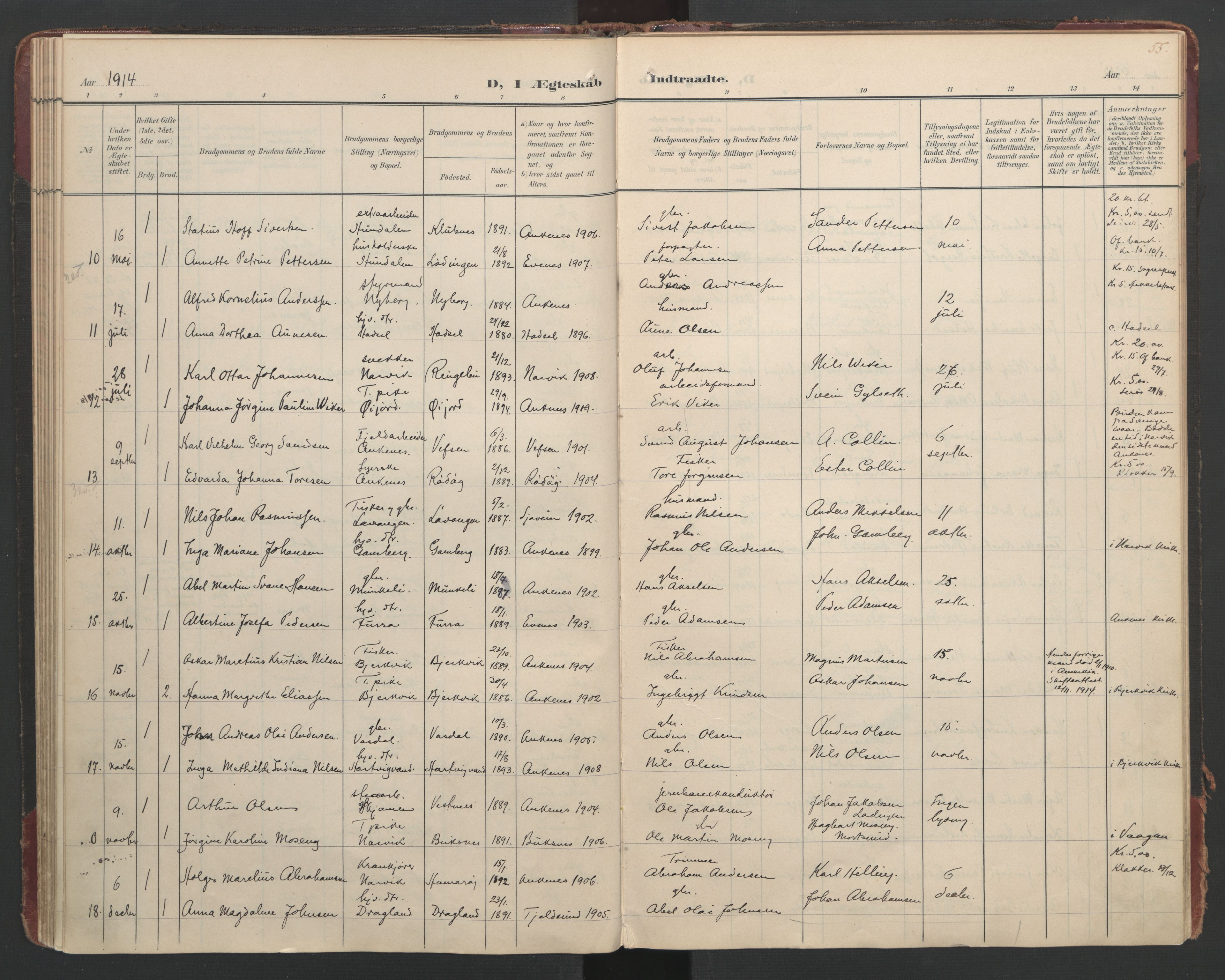 Ministerialprotokoller, klokkerbøker og fødselsregistre - Nordland, AV/SAT-A-1459/866/L0942: Parish register (official) no. 866A05, 1901-1928, p. 55