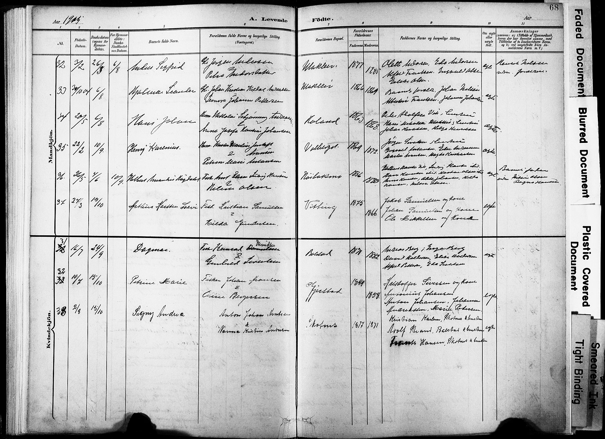 Ministerialprotokoller, klokkerbøker og fødselsregistre - Nordland, SAT/A-1459/881/L1151: Parish register (official) no. 881A04, 1899-1907, p. 68