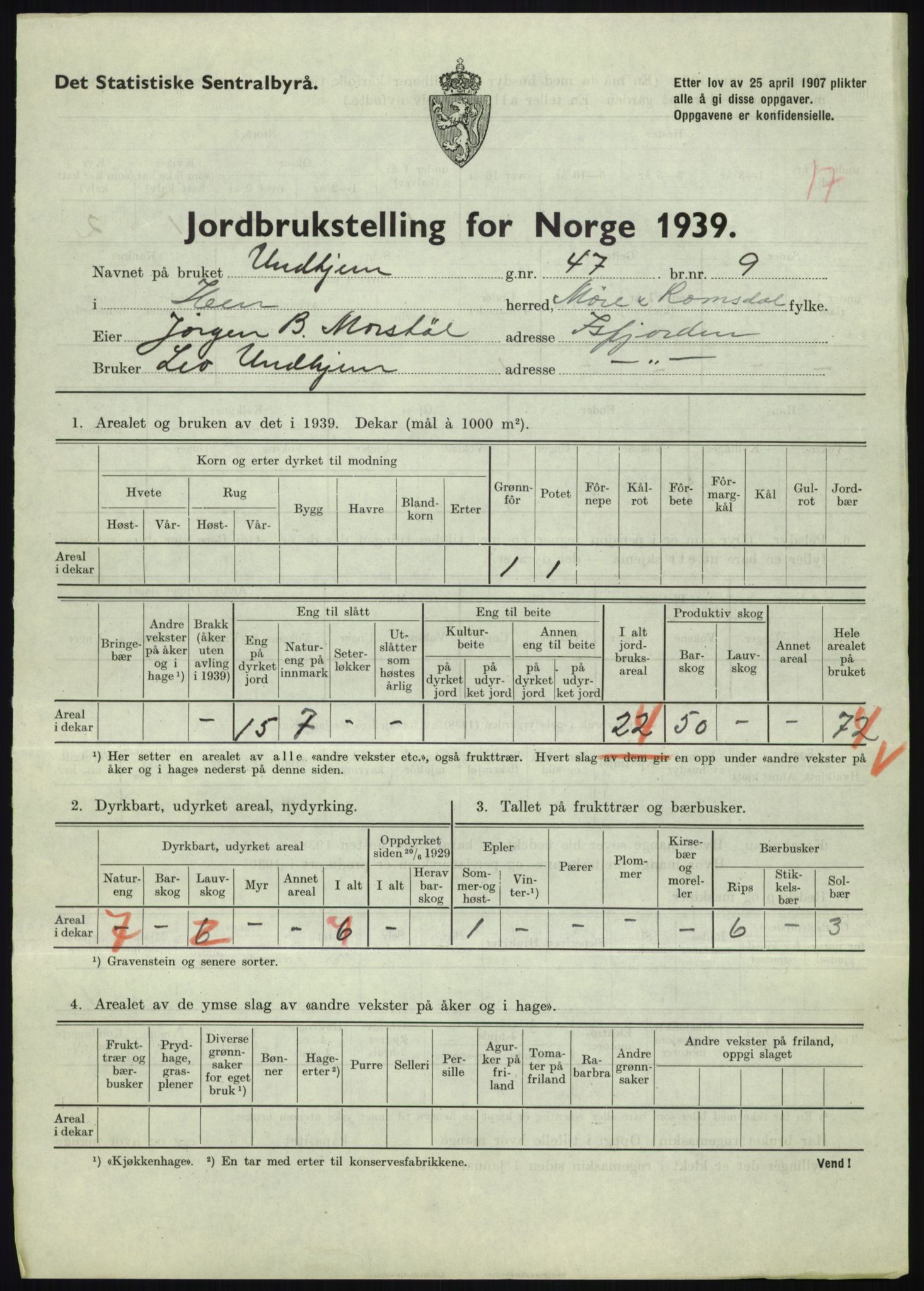 Statistisk sentralbyrå, Næringsøkonomiske emner, Jordbruk, skogbruk, jakt, fiske og fangst, AV/RA-S-2234/G/Gb/L0251: Møre og Romsdal: Voll, Eid, Grytten og Hen, 1939, p. 1183