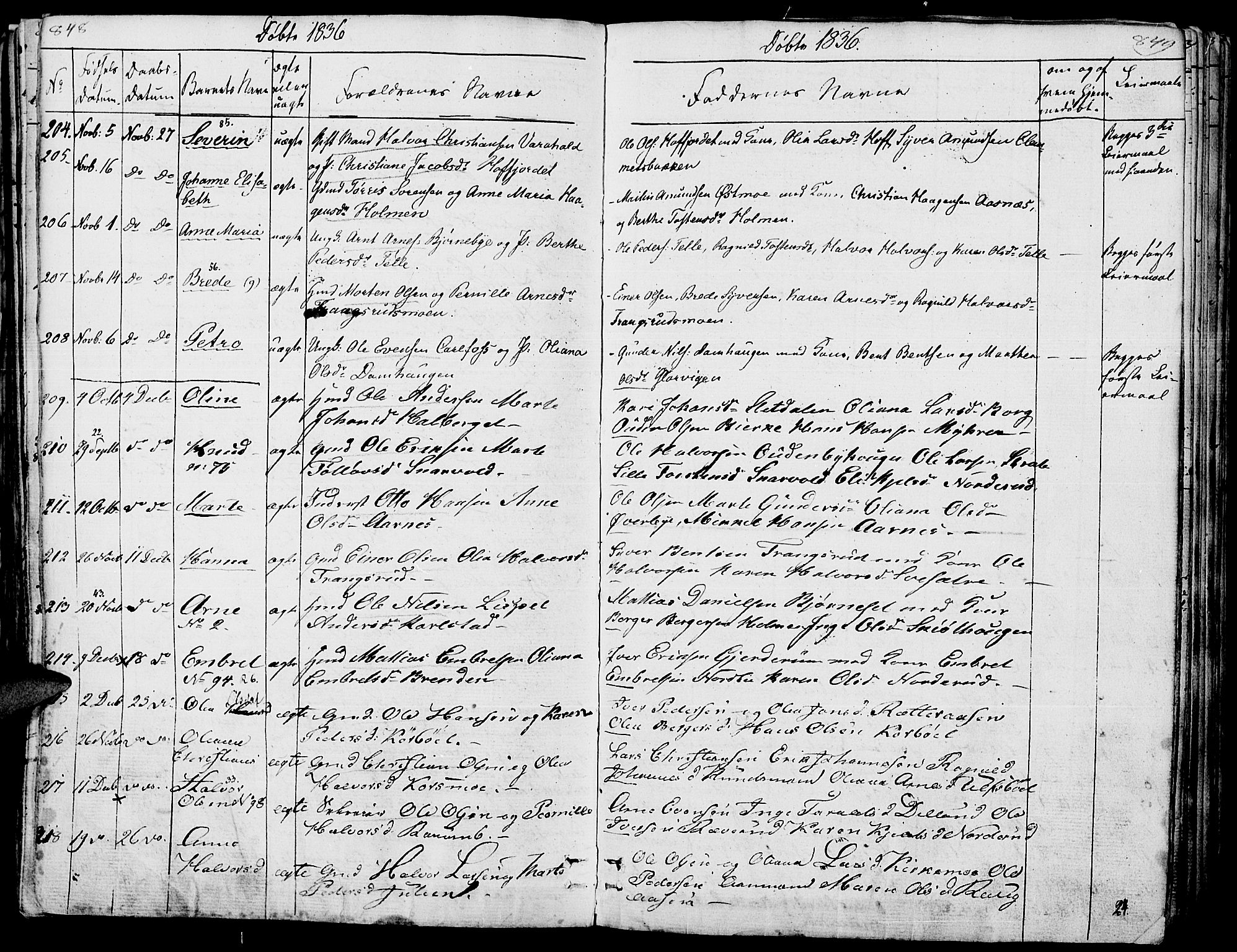Hof prestekontor, SAH/PREST-038/H/Ha/Haa/L0006: Parish register (official) no. 6, 1822-1841, p. 848-849