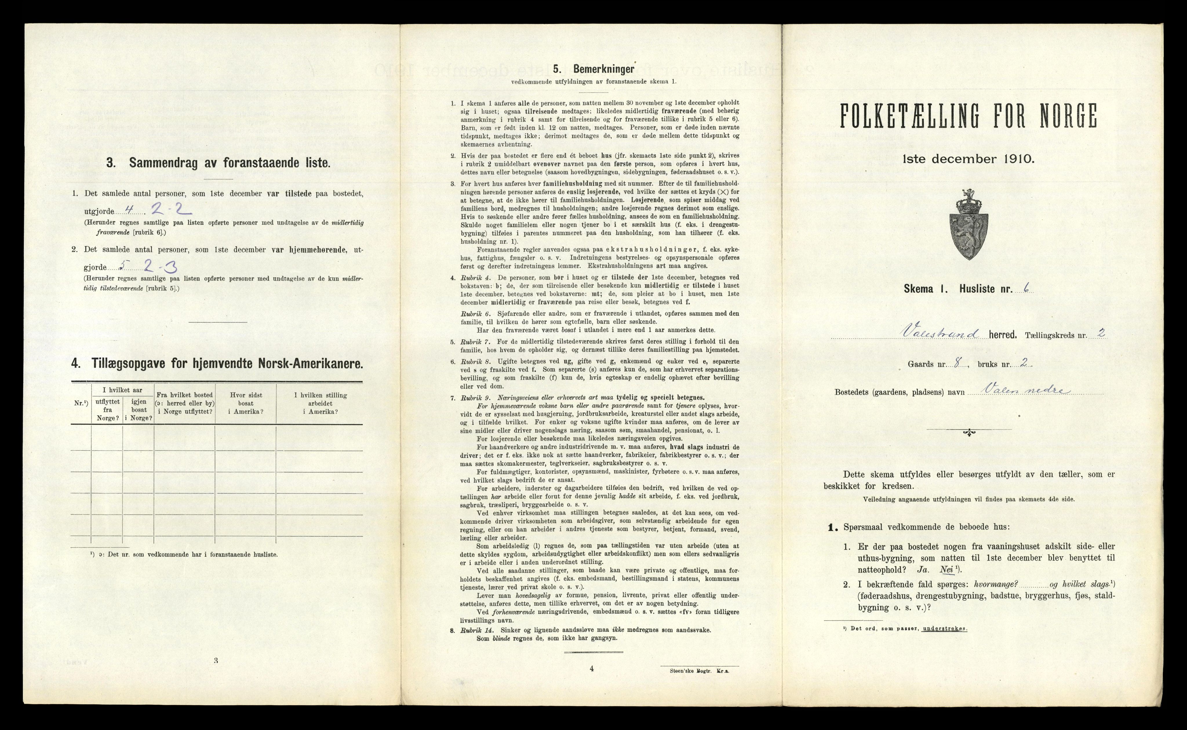 RA, 1910 census for Valestrand, 1910, p. 96