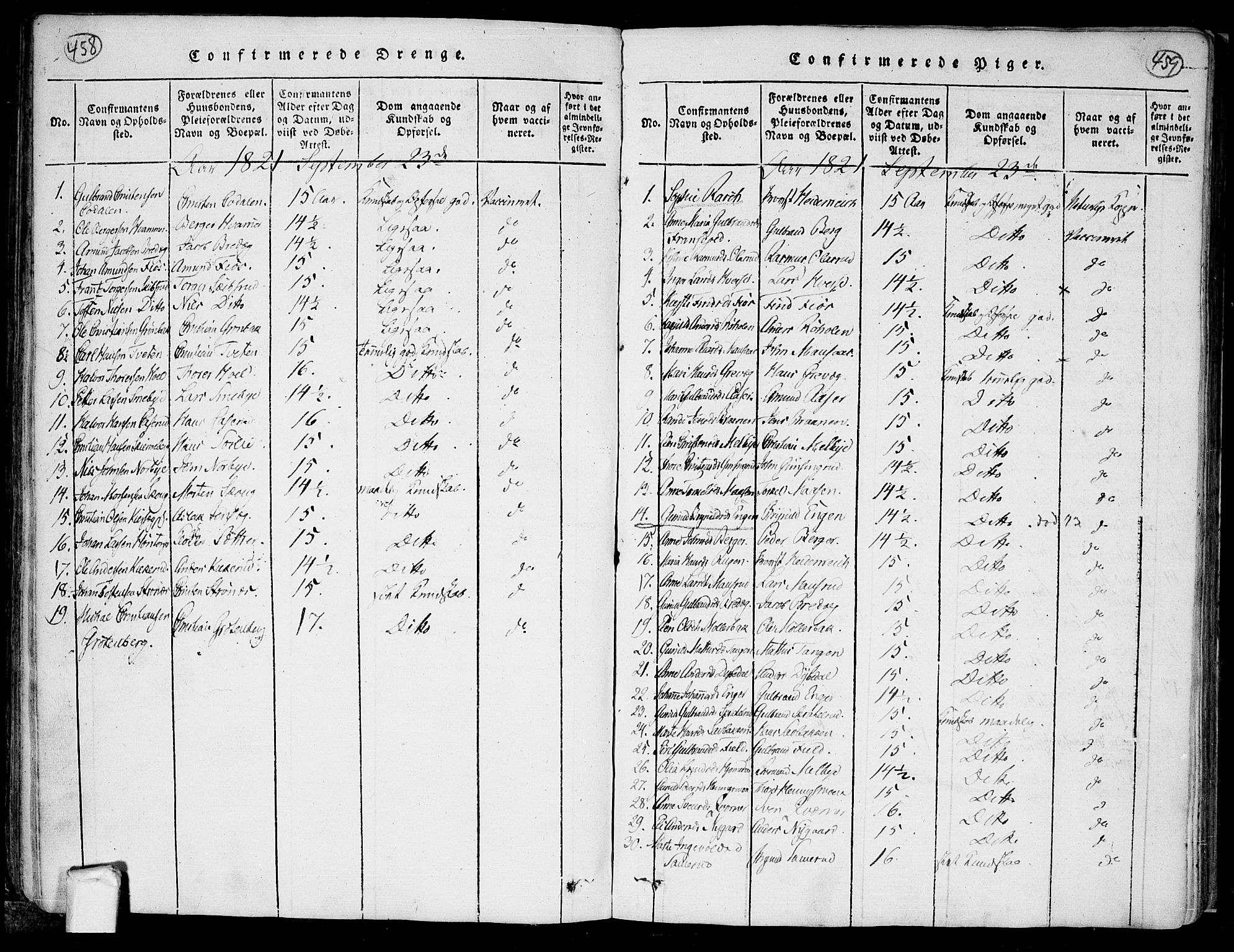 Trøgstad prestekontor Kirkebøker, AV/SAO-A-10925/F/Fa/L0006: Parish register (official) no. I 6, 1815-1844, p. 458-459