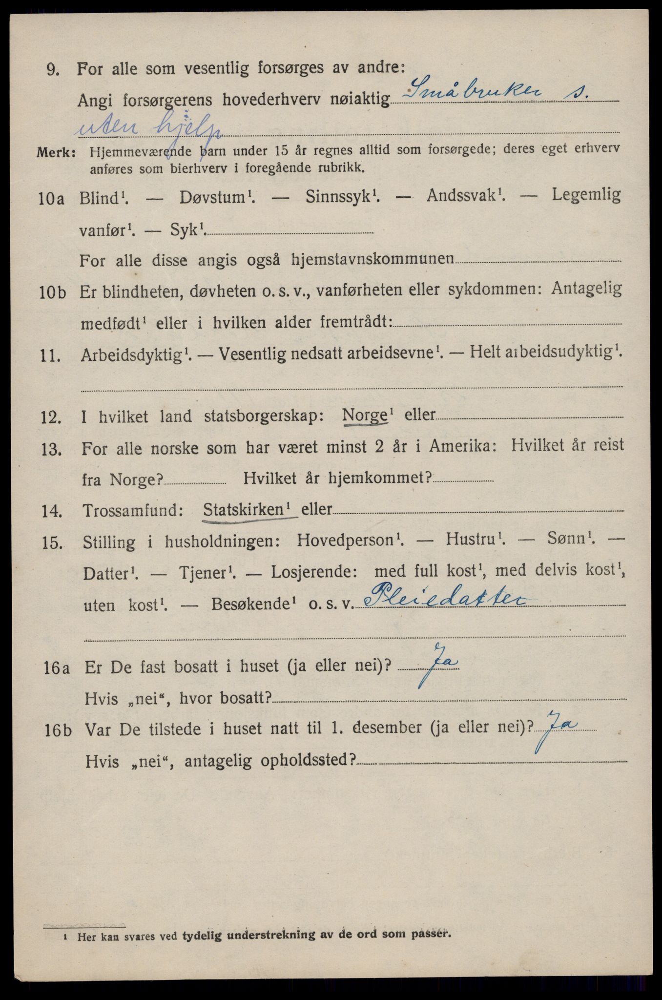 SAST, 1920 census for Eigersund, 1920, p. 2916