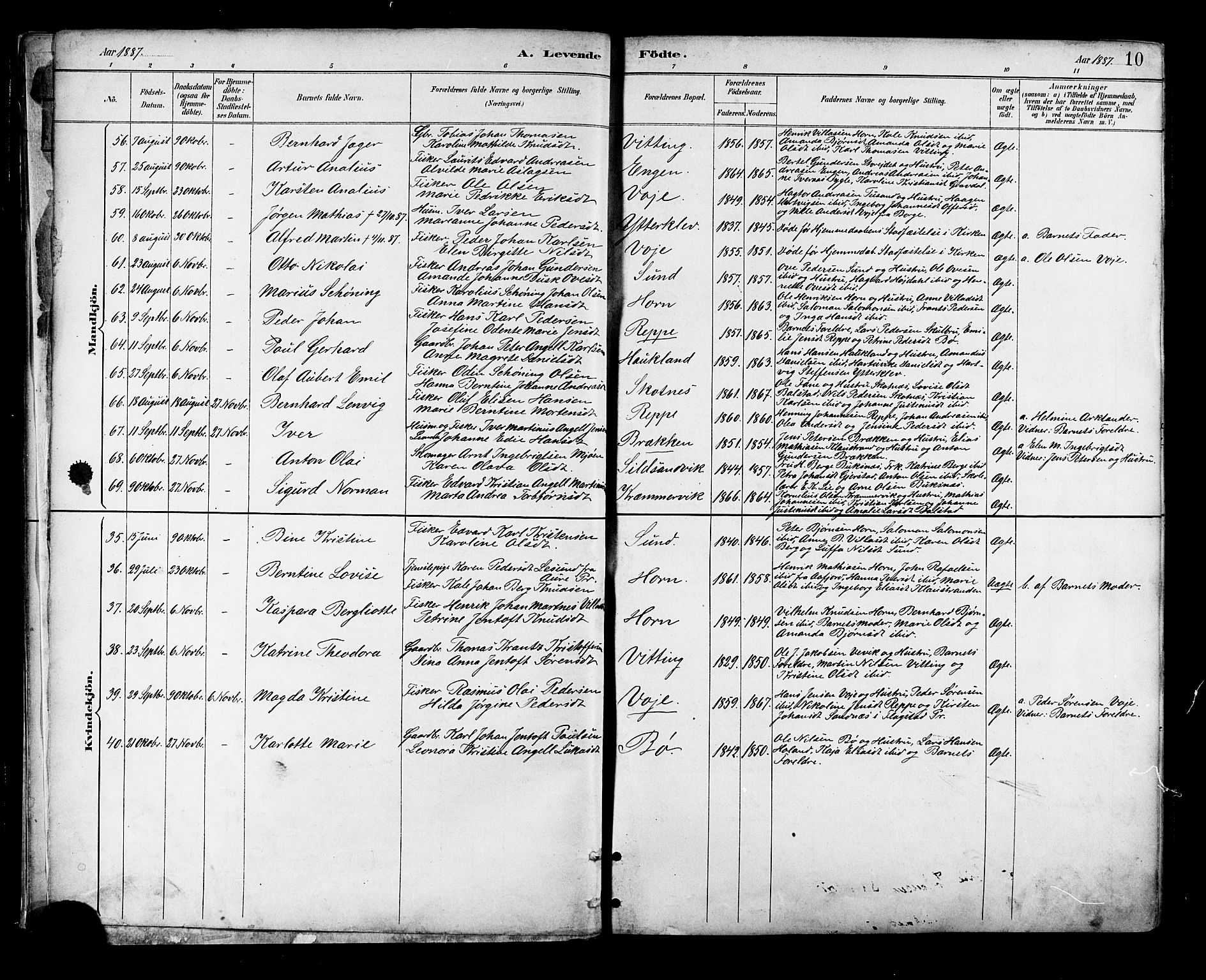 Ministerialprotokoller, klokkerbøker og fødselsregistre - Nordland, AV/SAT-A-1459/881/L1167: Parish register (copy) no. 881C04, 1886-1899, p. 10