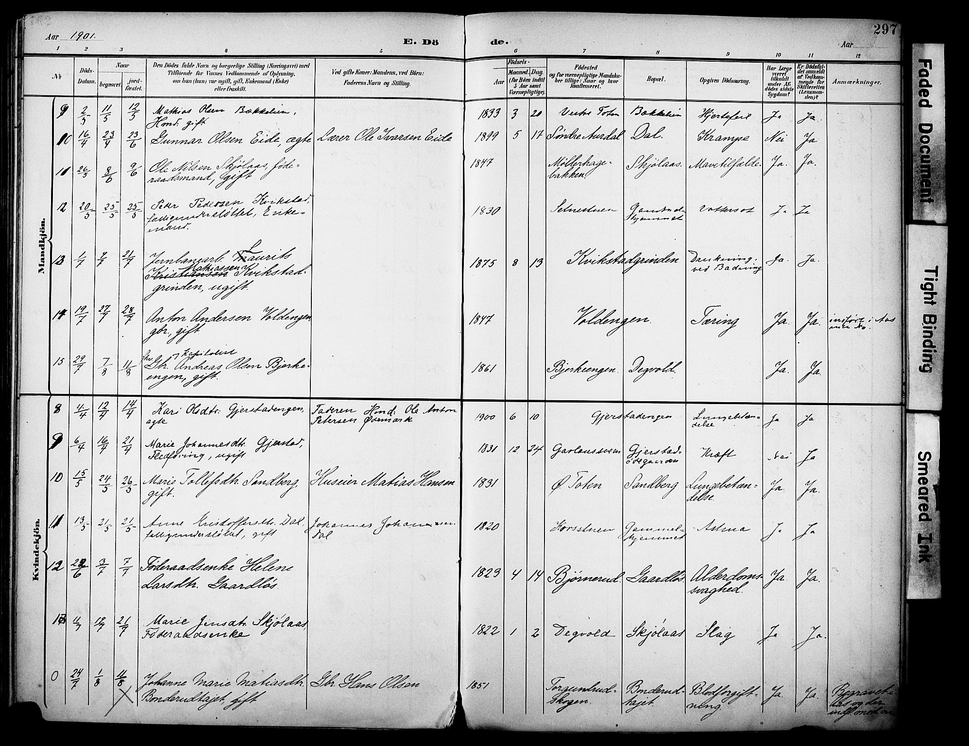 Vestre Toten prestekontor, SAH/PREST-108/H/Ha/Haa/L0013: Parish register (official) no. 13, 1895-1911, p. 297