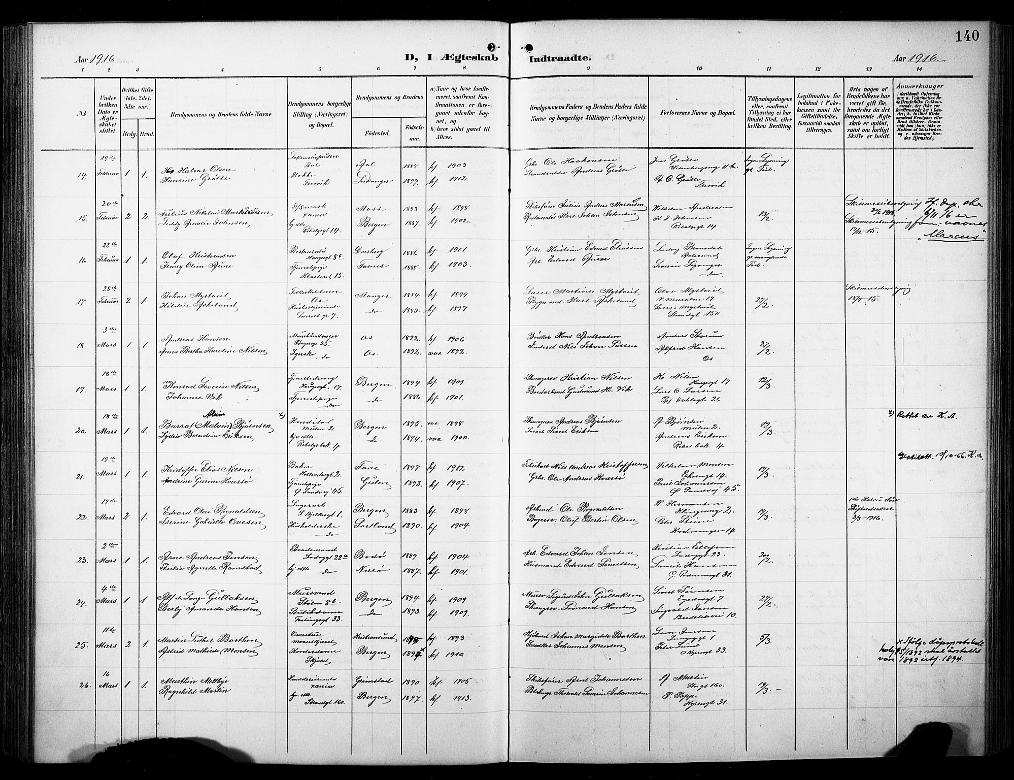 Sandviken Sokneprestembete, SAB/A-77601/H/Hb/L0014: Parish register (copy) no. D 1, 1902-1929, p. 140