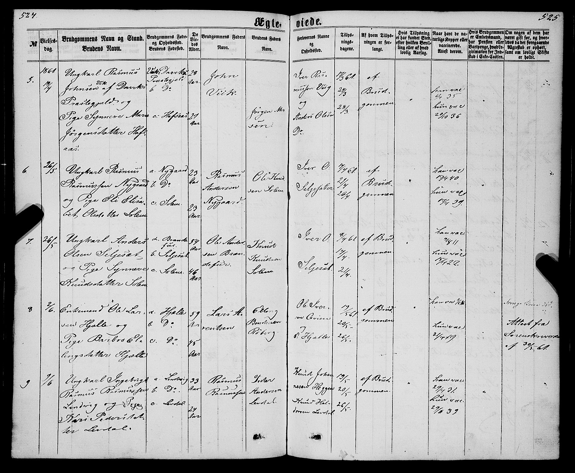 Eid sokneprestembete, SAB/A-82301/H/Haa/Haaa/L0009: Parish register (official) no. A 9, 1861-1868, p. 524-525