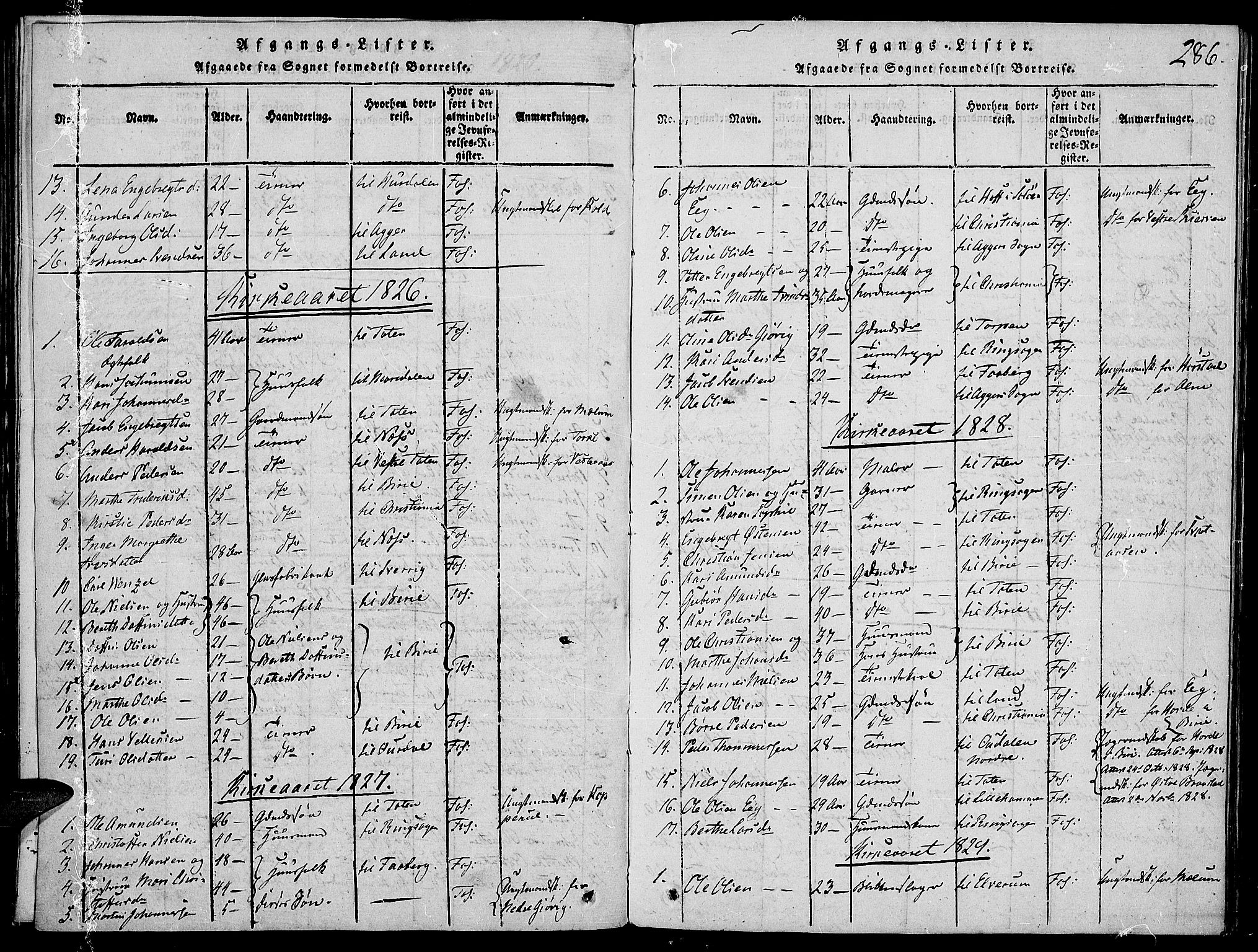 Vardal prestekontor, SAH/PREST-100/H/Ha/Haa/L0004: Parish register (official) no. 4, 1814-1831, p. 286